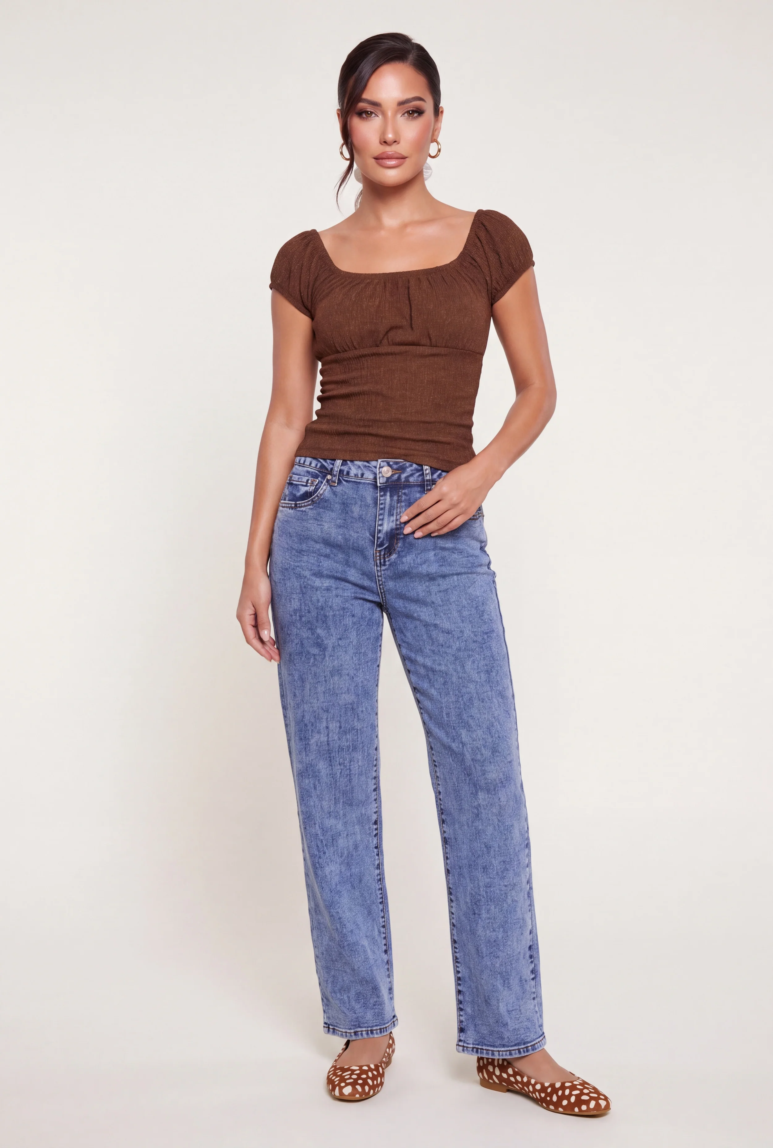 Acid Wash Straight Leg Jeans