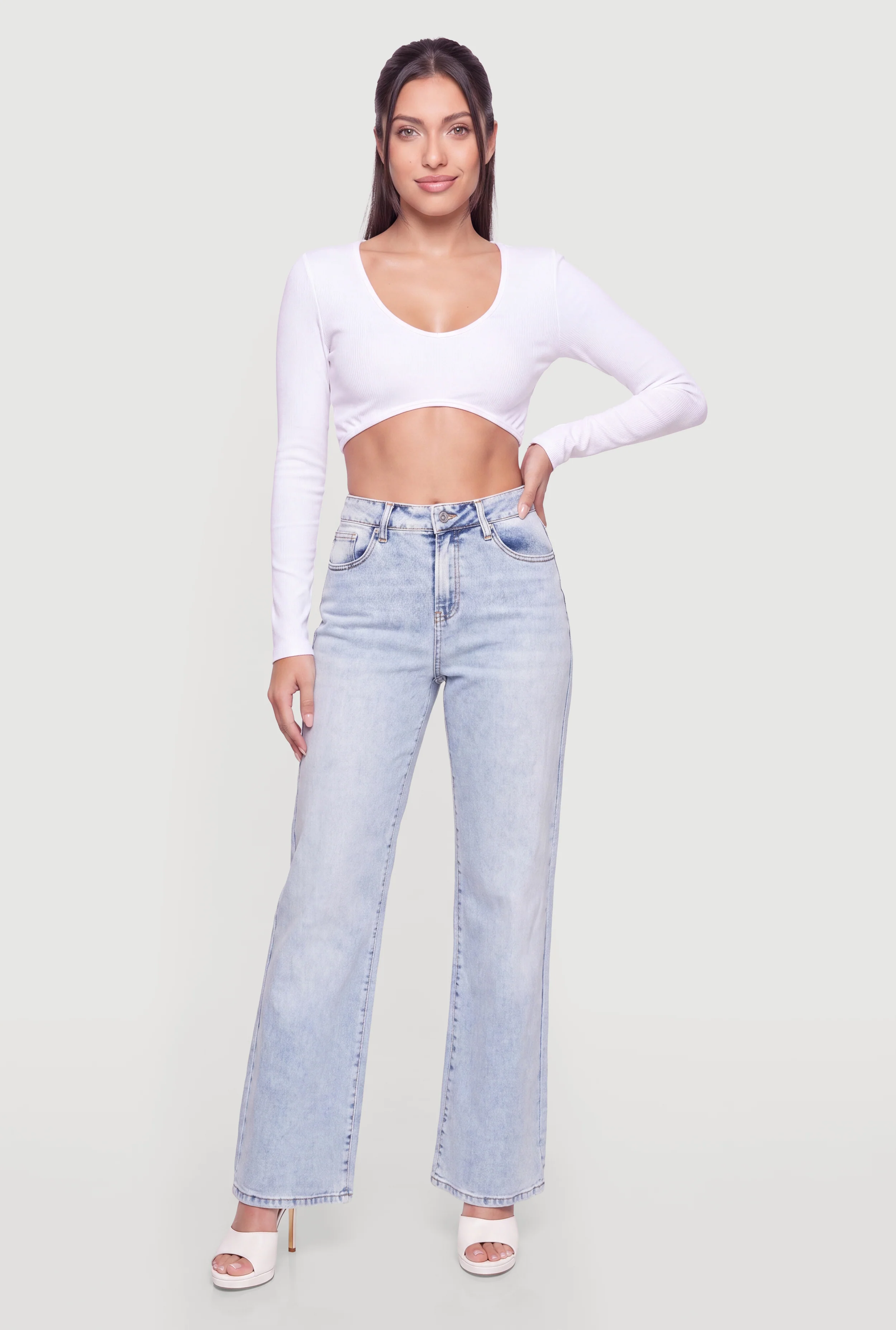 WAX Mid Rise Stretch Wide Leg Jeans