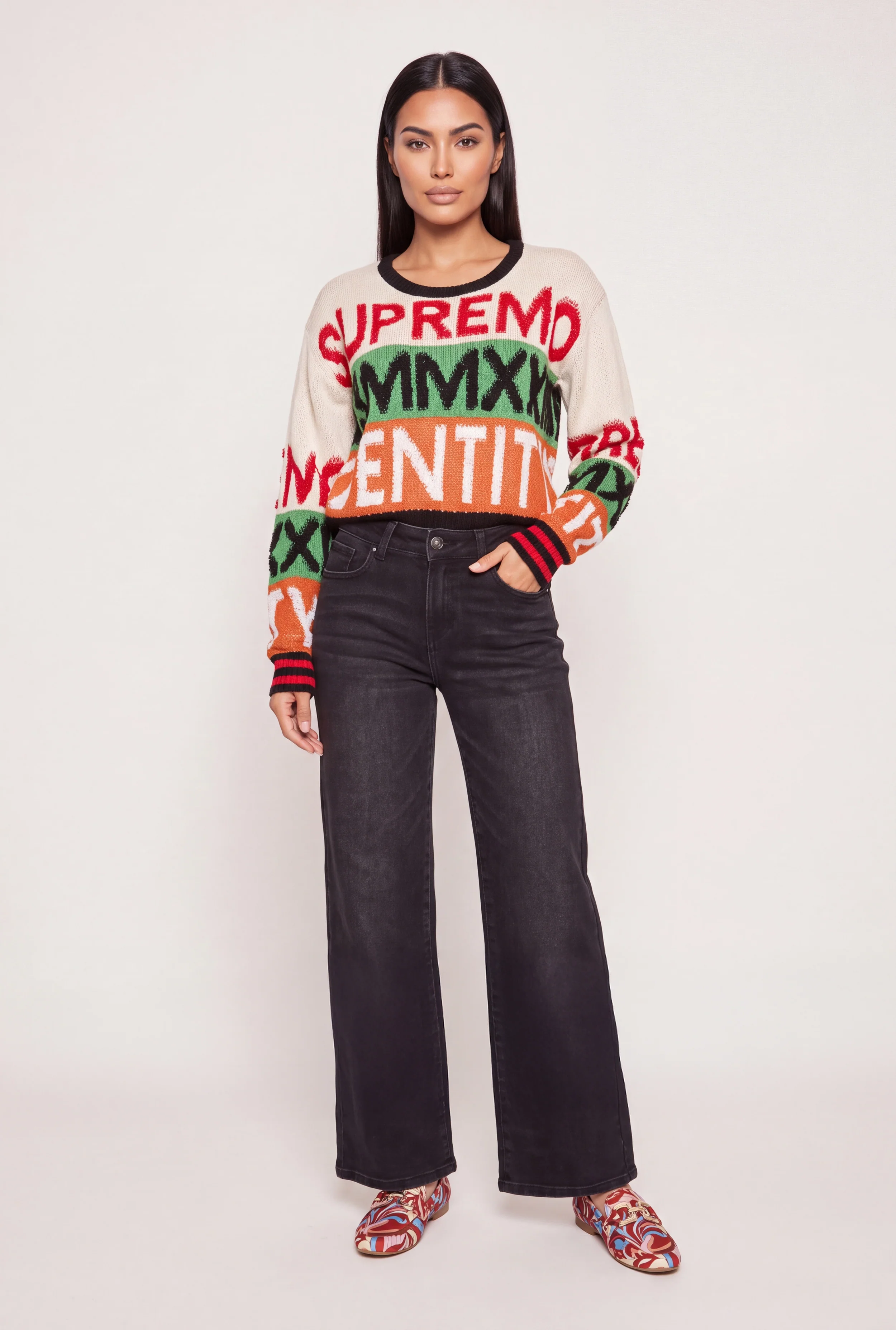 WAX Fitted Wide Leg Jeans