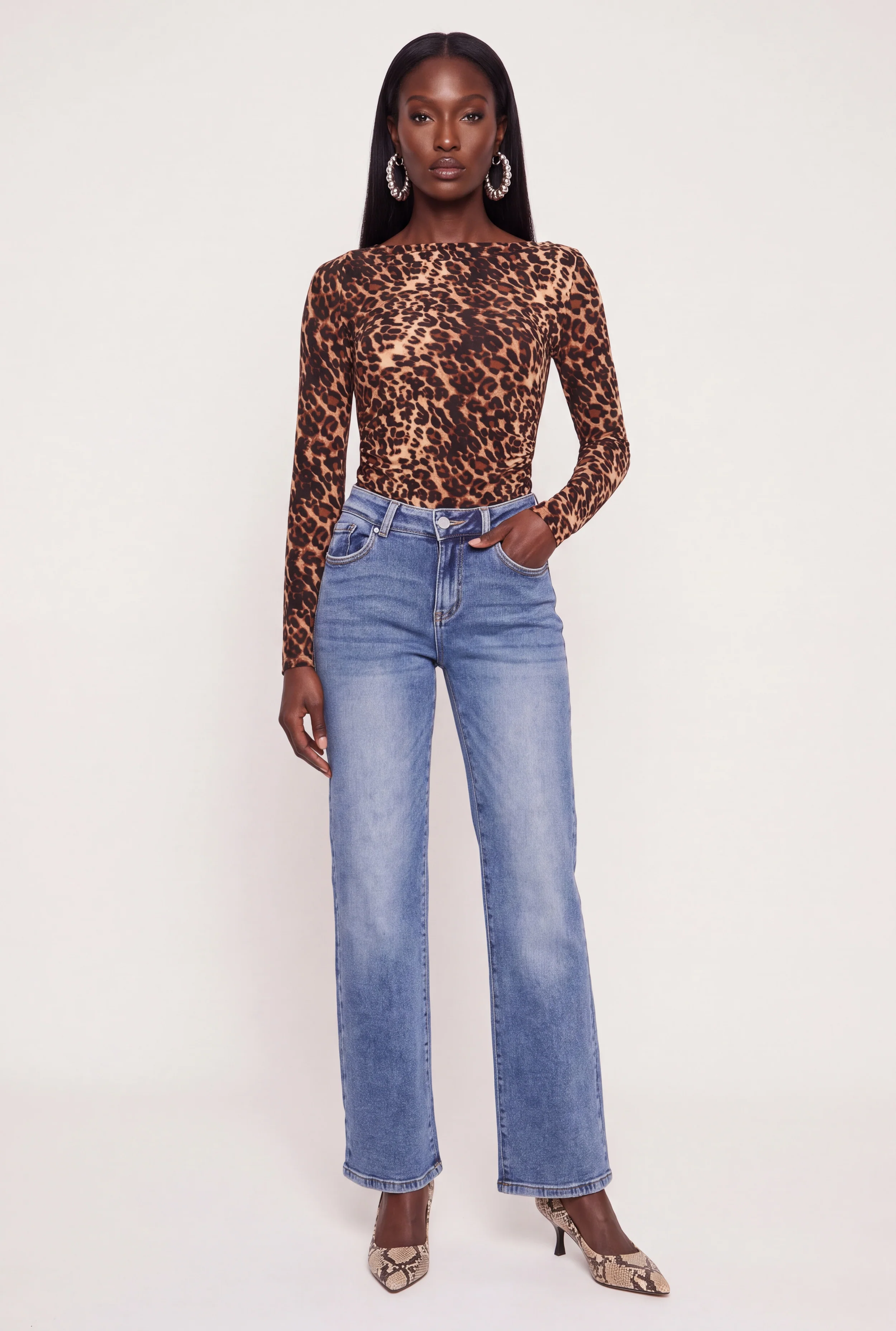 WAX Fitted Wide Leg Jeans