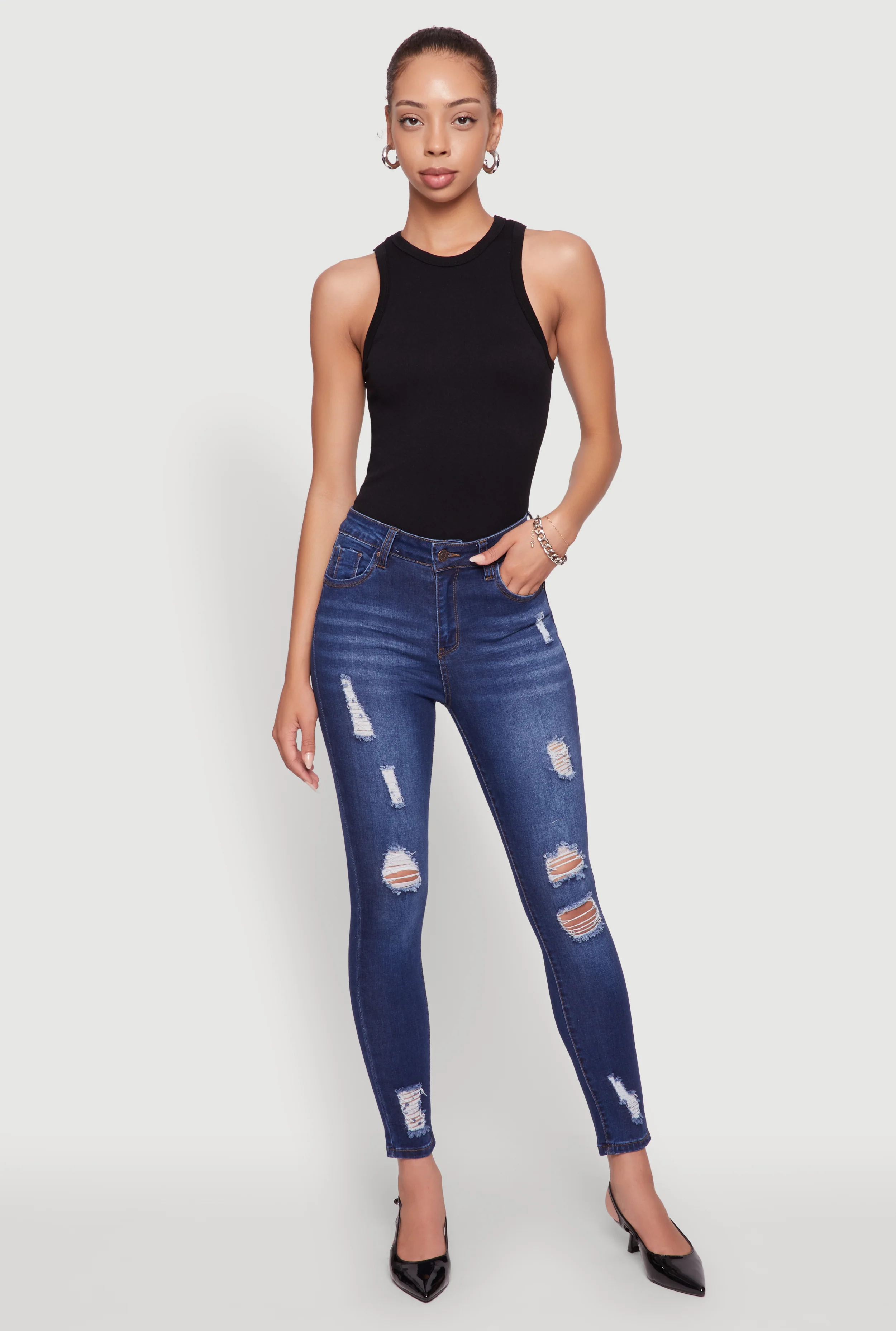 WAX Distressed Frayed Skinny Jeans