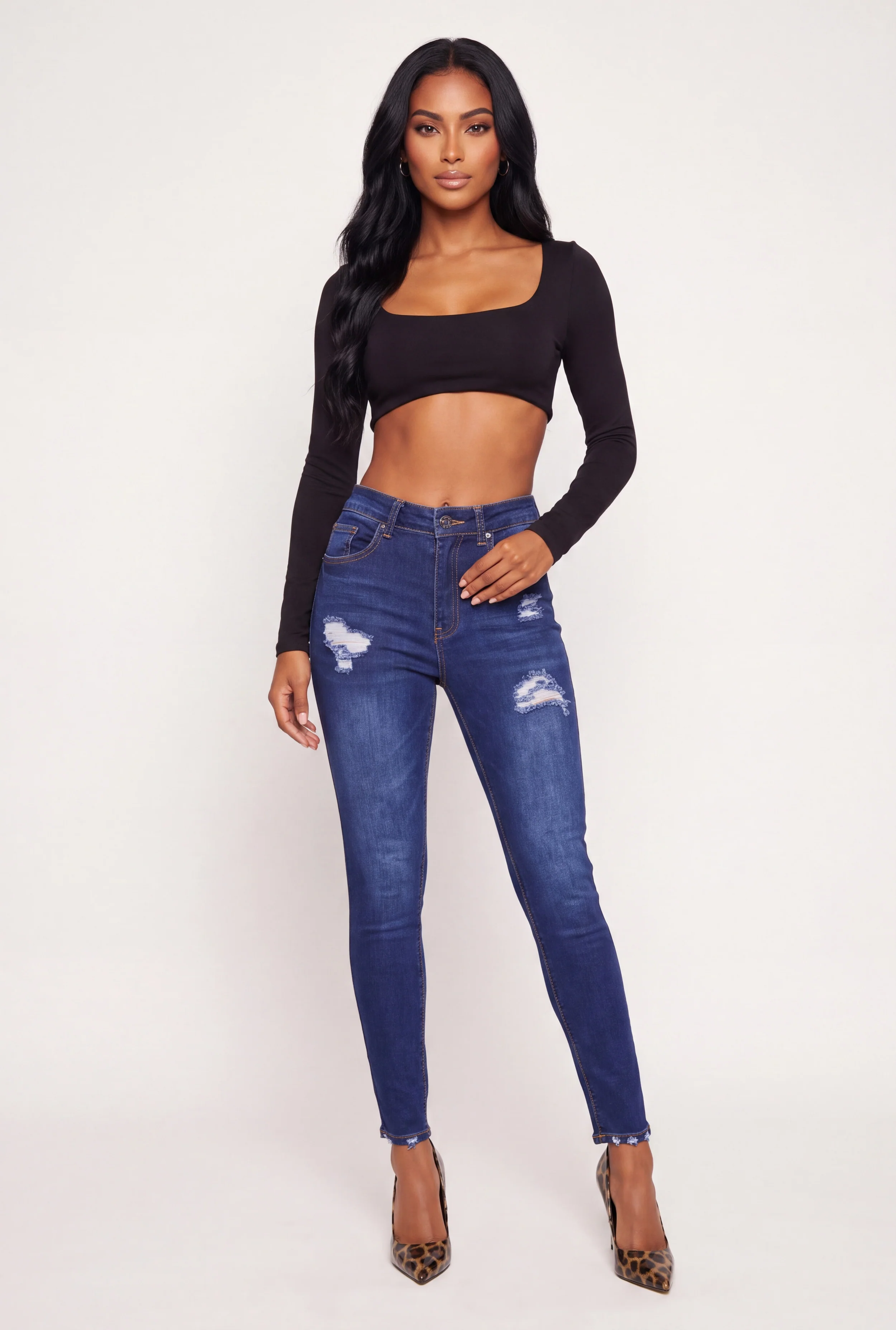WAX Cropped Distressed Skinny Jeans