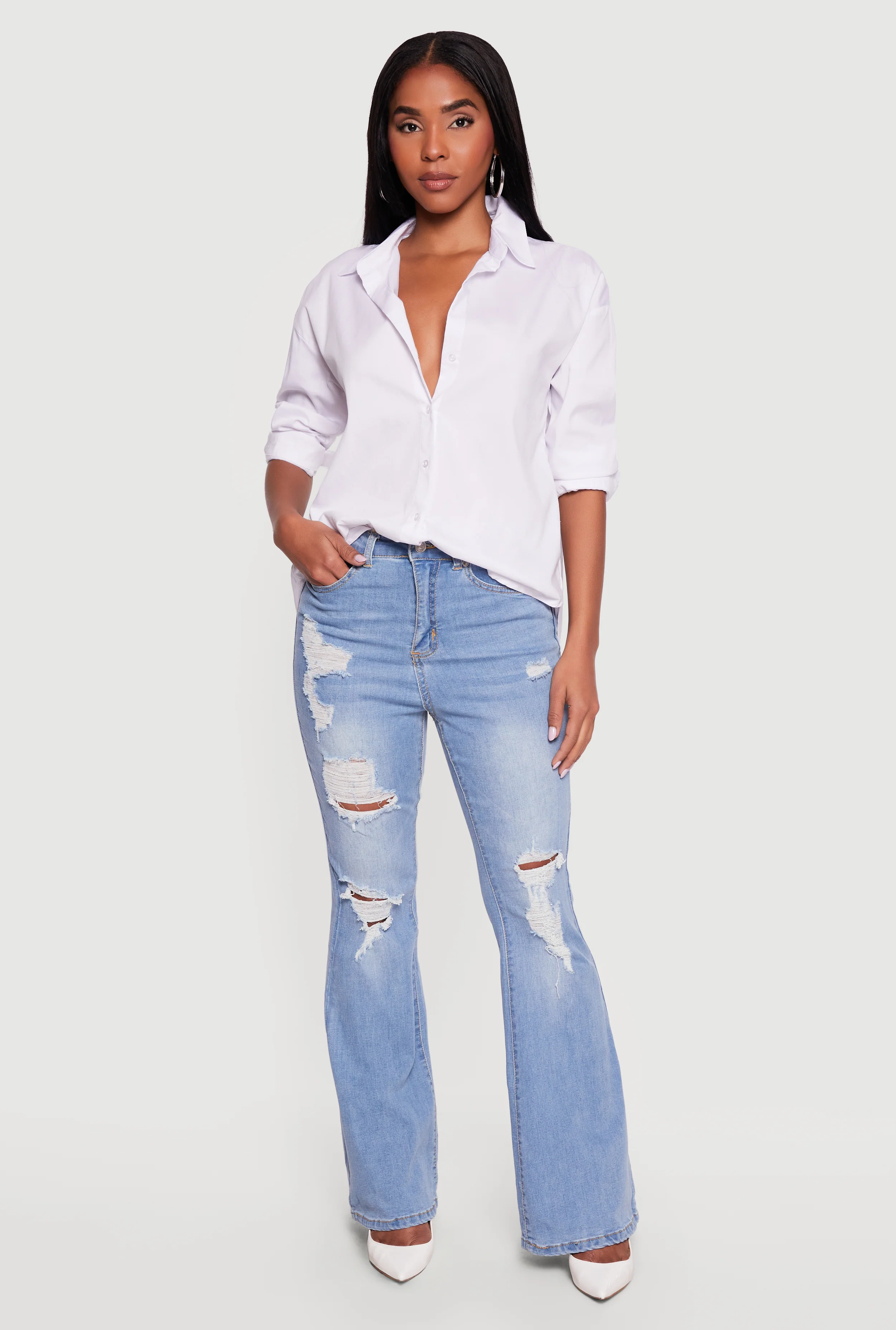 WAX Distressed Flare Jeans