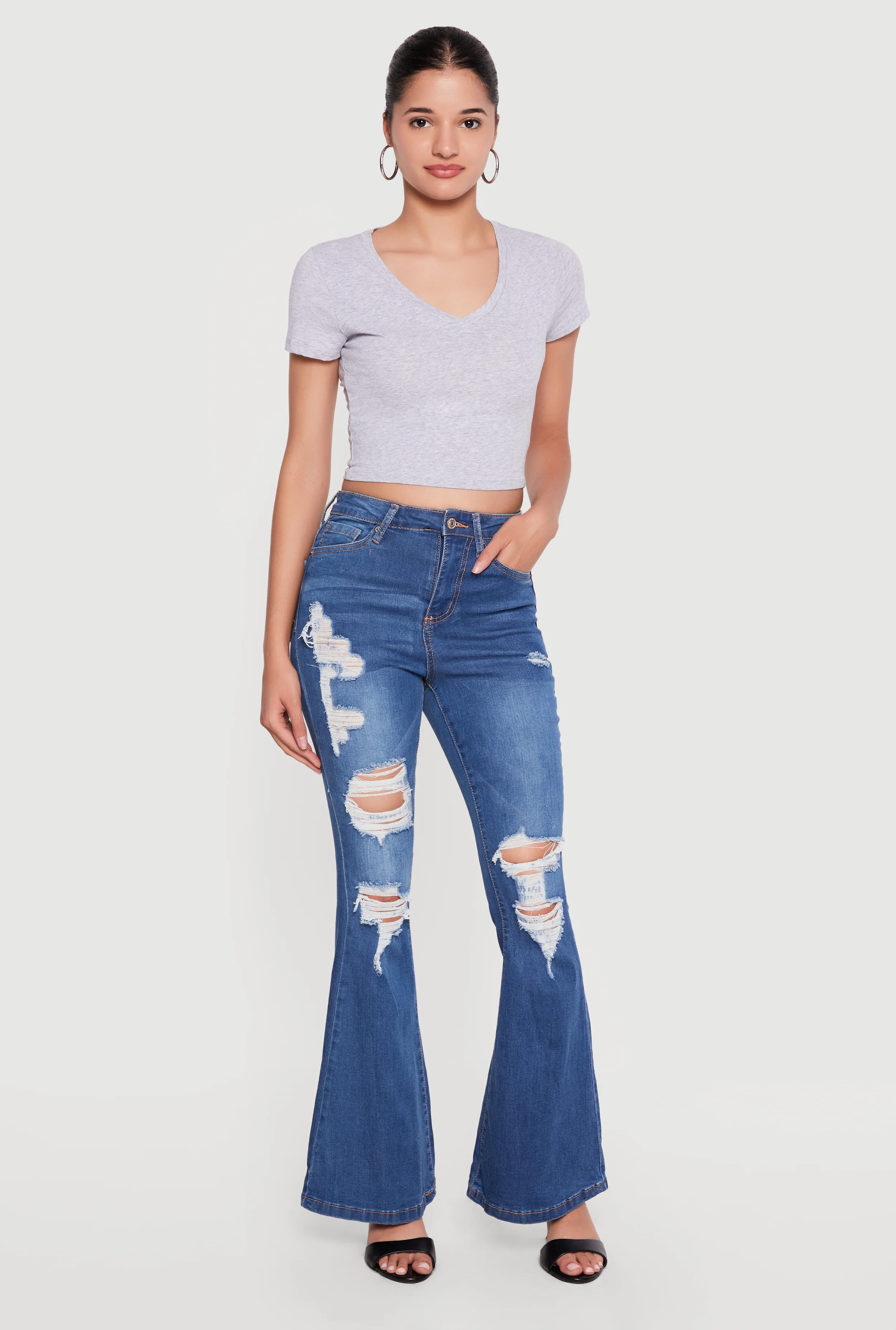 WAX Distressed Flare Jeans