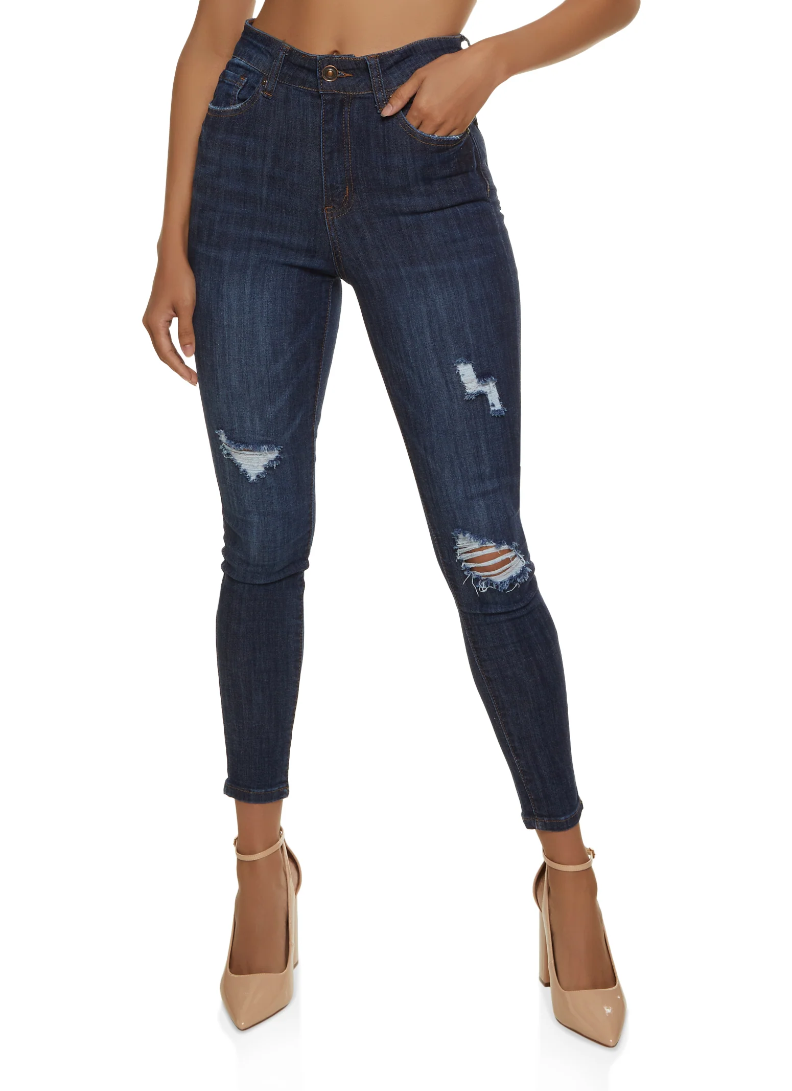 WAX Distressed High Waist Cropped Skinny Jeans