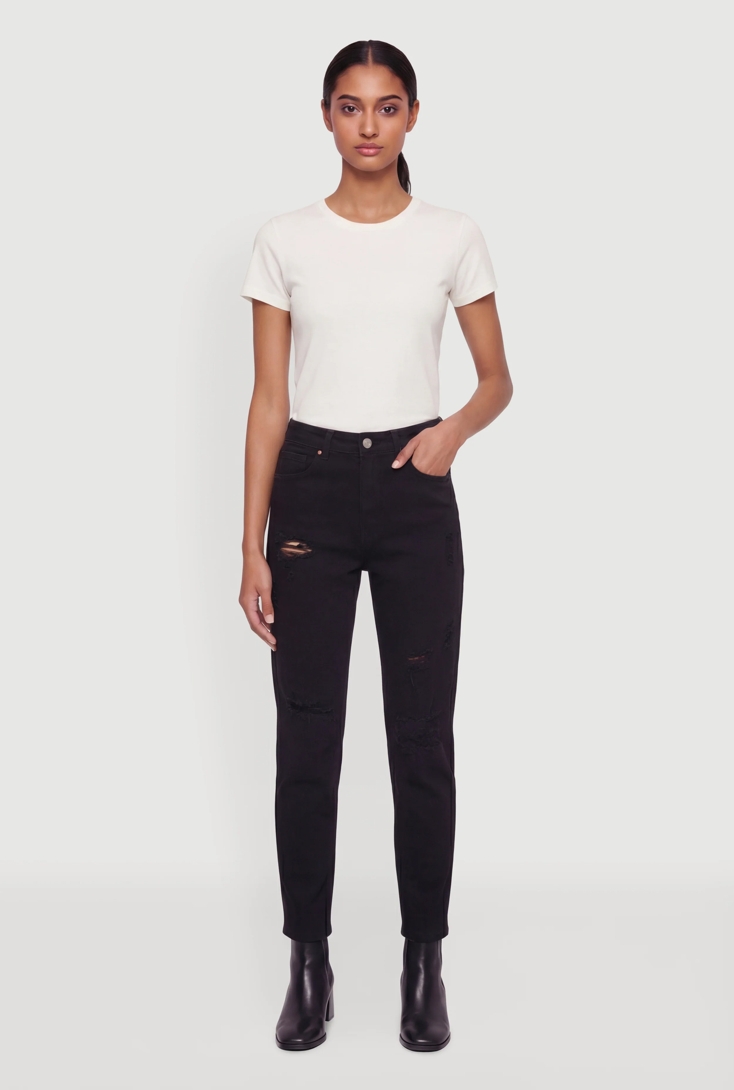 WAX High Waisted Distressed Mom Jeans