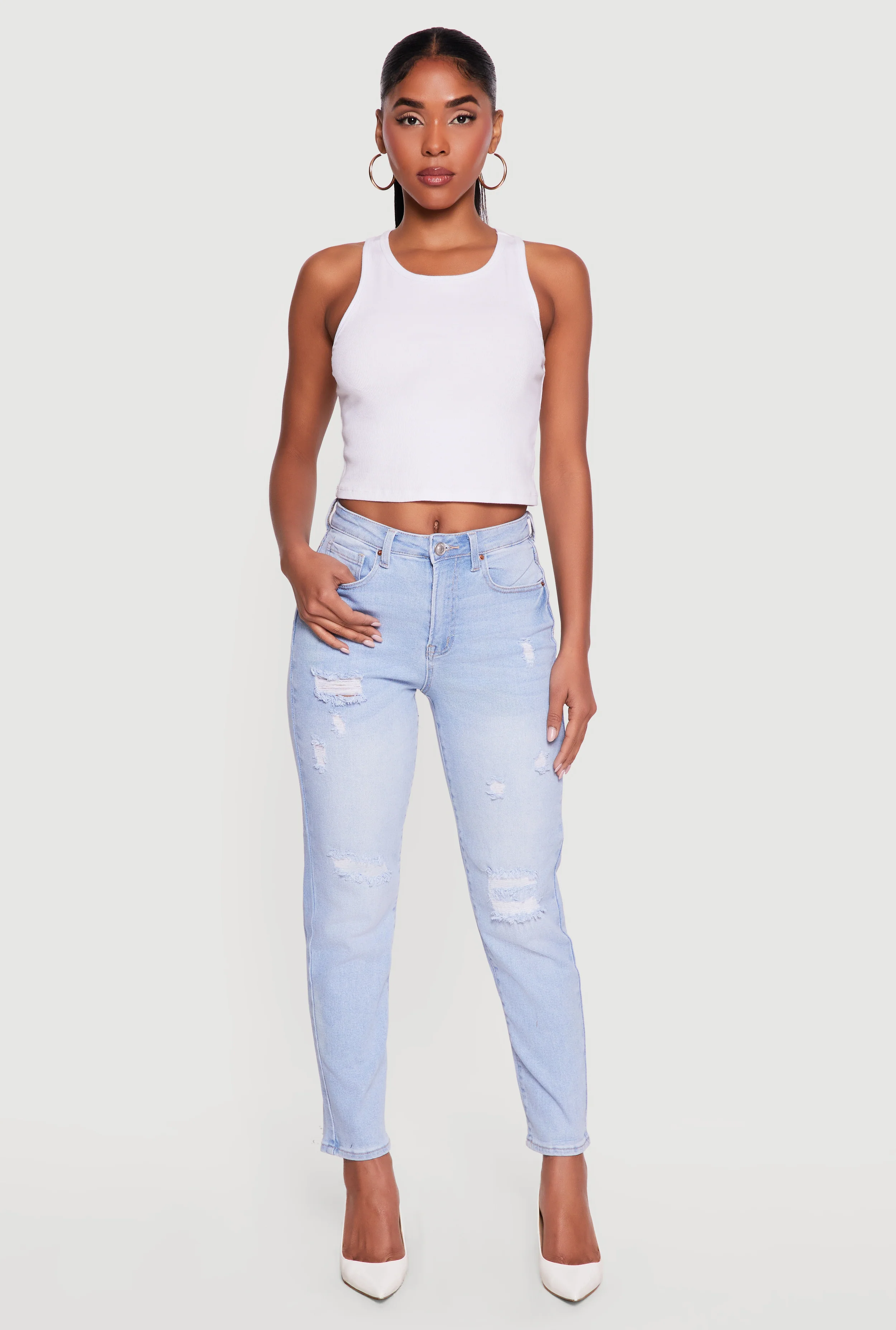 WAX High Waisted Distressed Mom Jeans