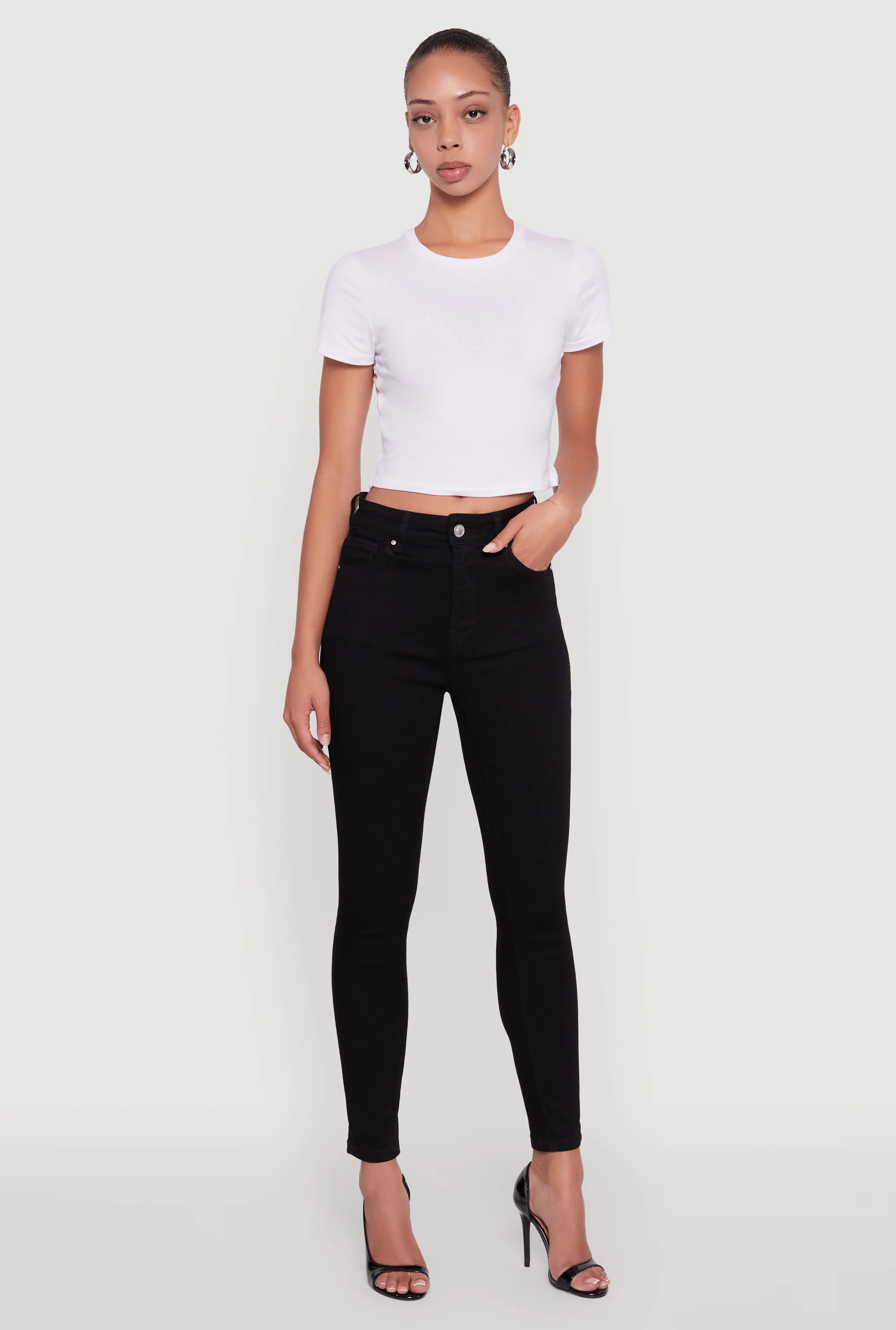 WAX High Rise Solid Cropped Skinny Jeans