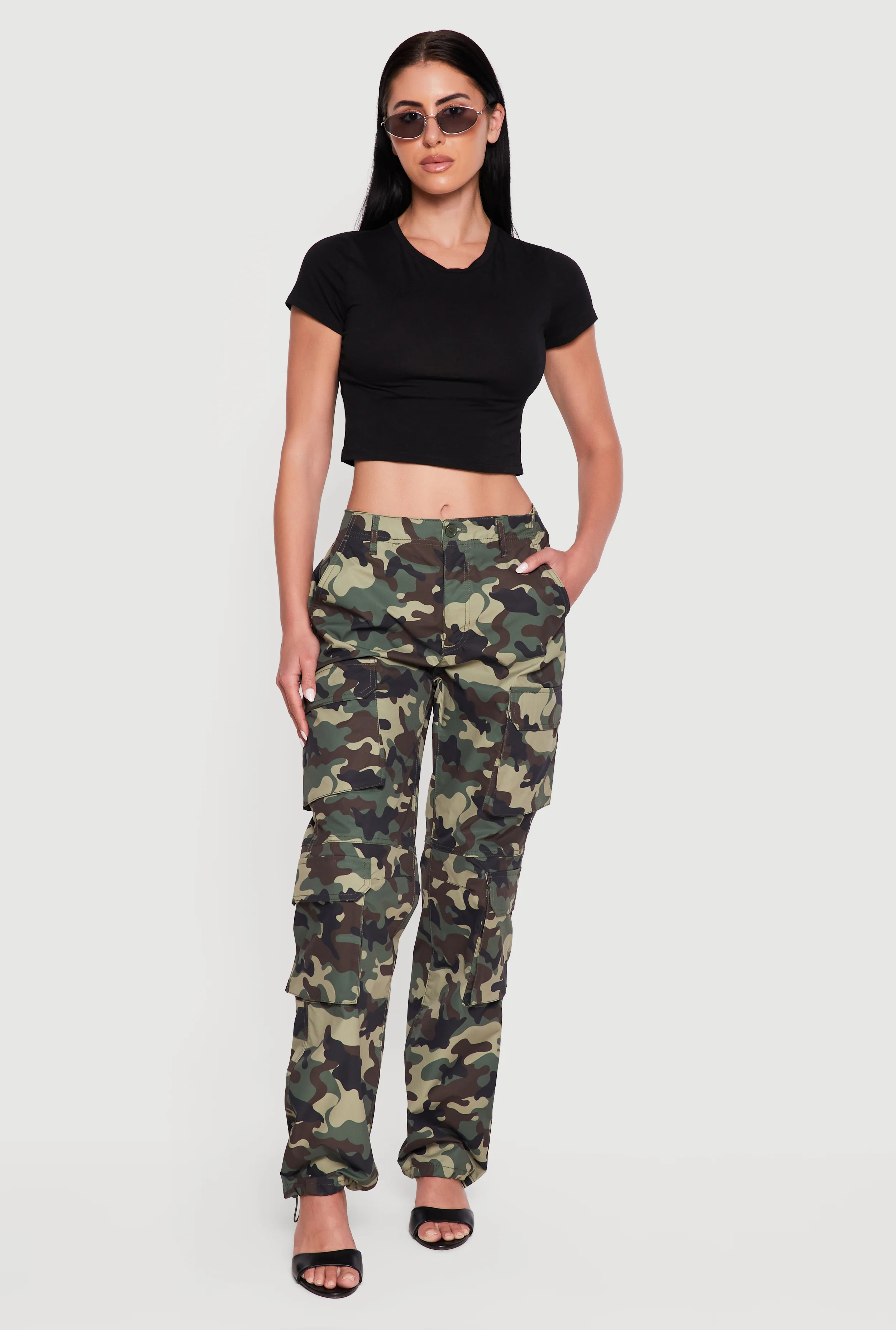 Camouflage Toggle Drawstring Hem Cargo Joggers