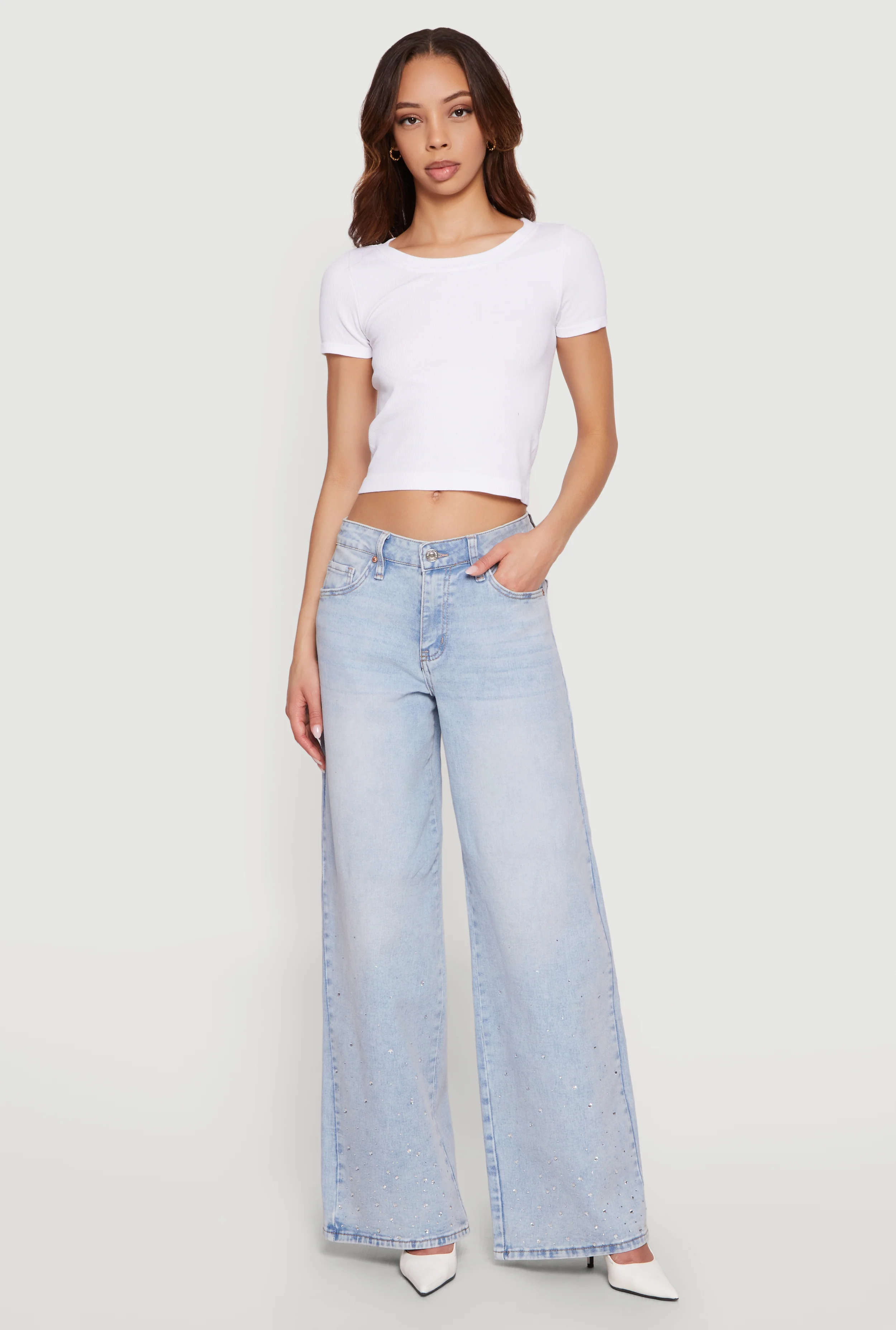 Almost Famous Rhinestone Wide Leg Jeans