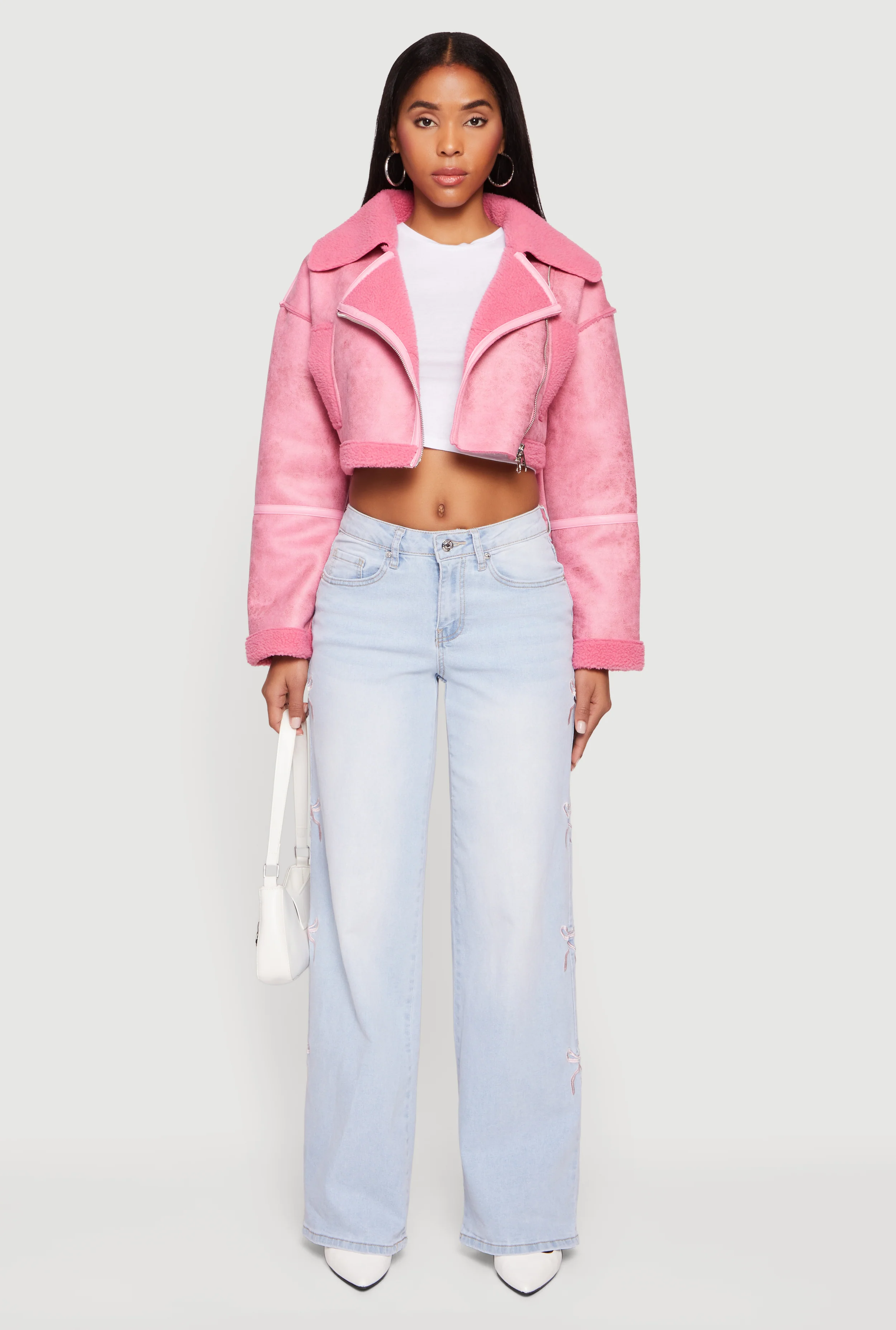 Mineral Wash Embroidered Bow Side Jeans