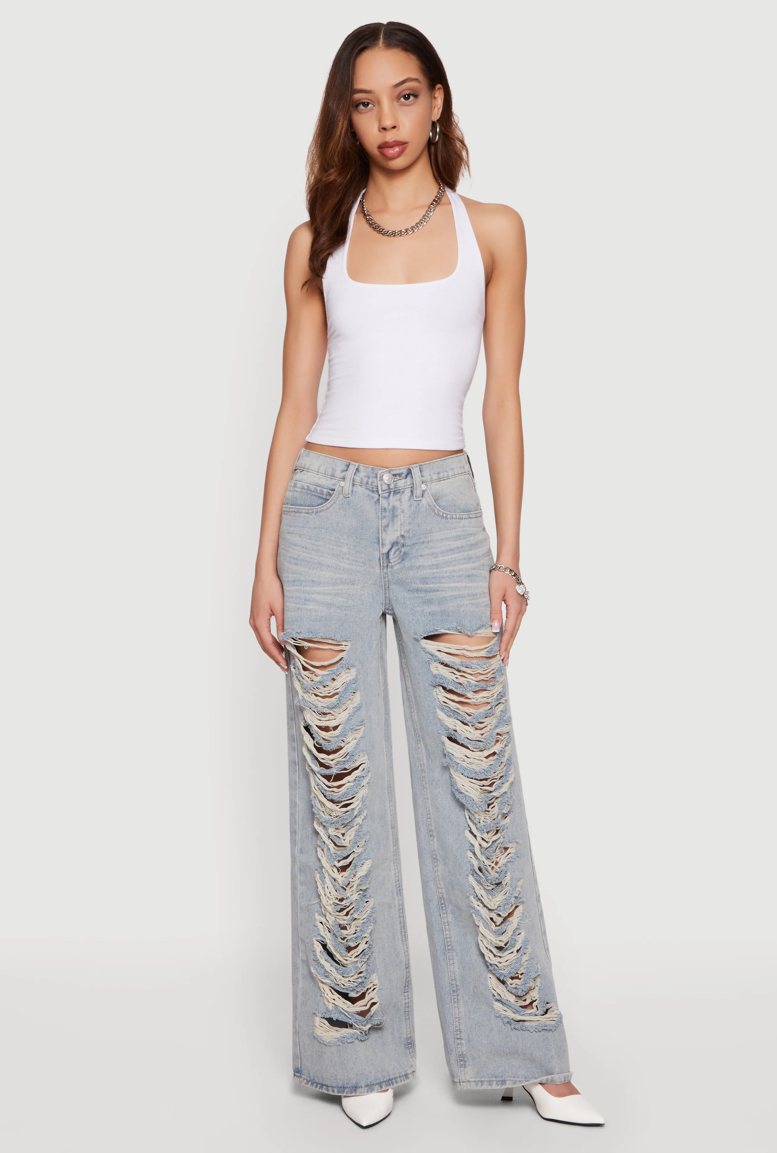 Almost Famous Mineral Wash Slashed Wide Leg Jeans