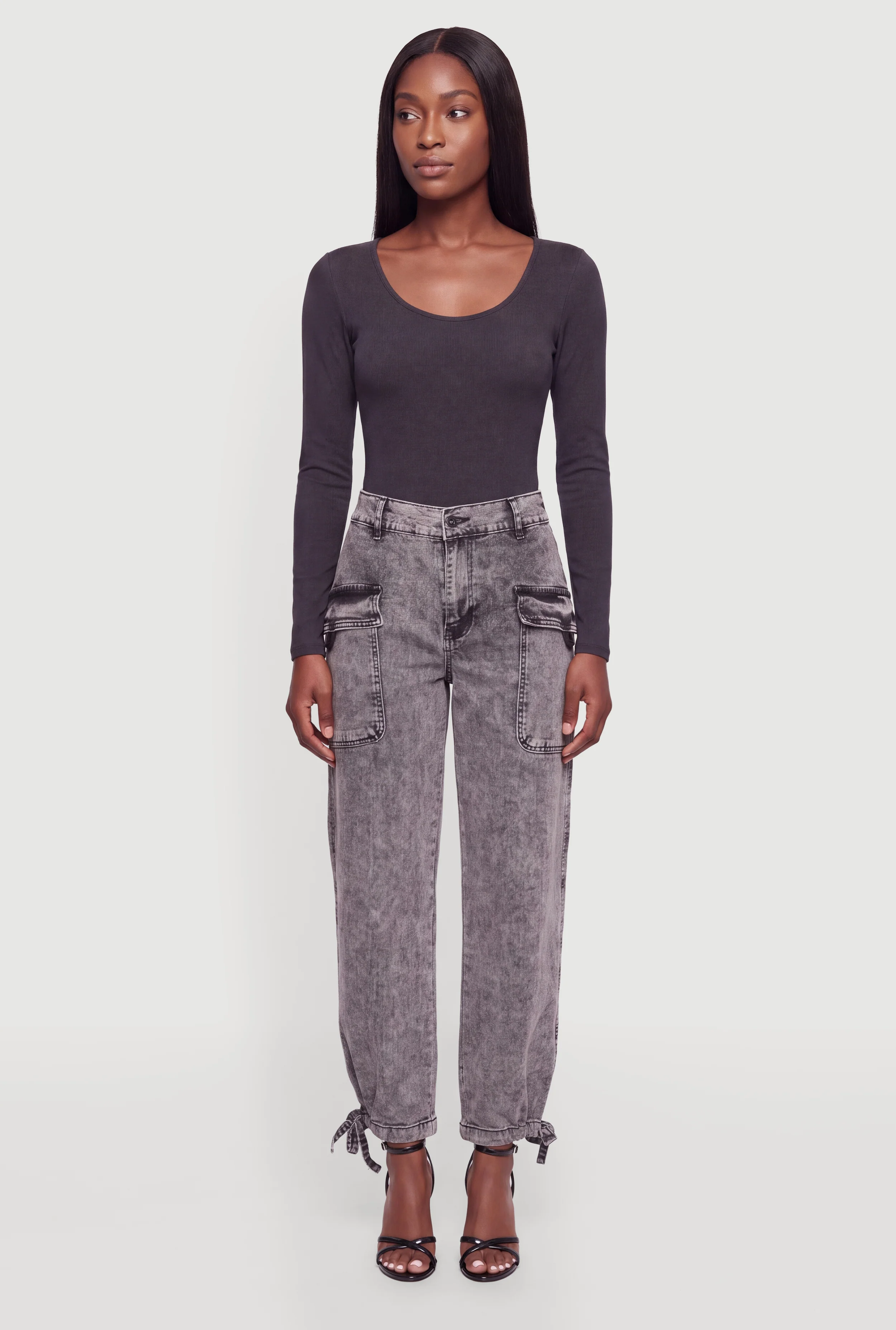 Denim Drawstring Hem Cargo Joggers