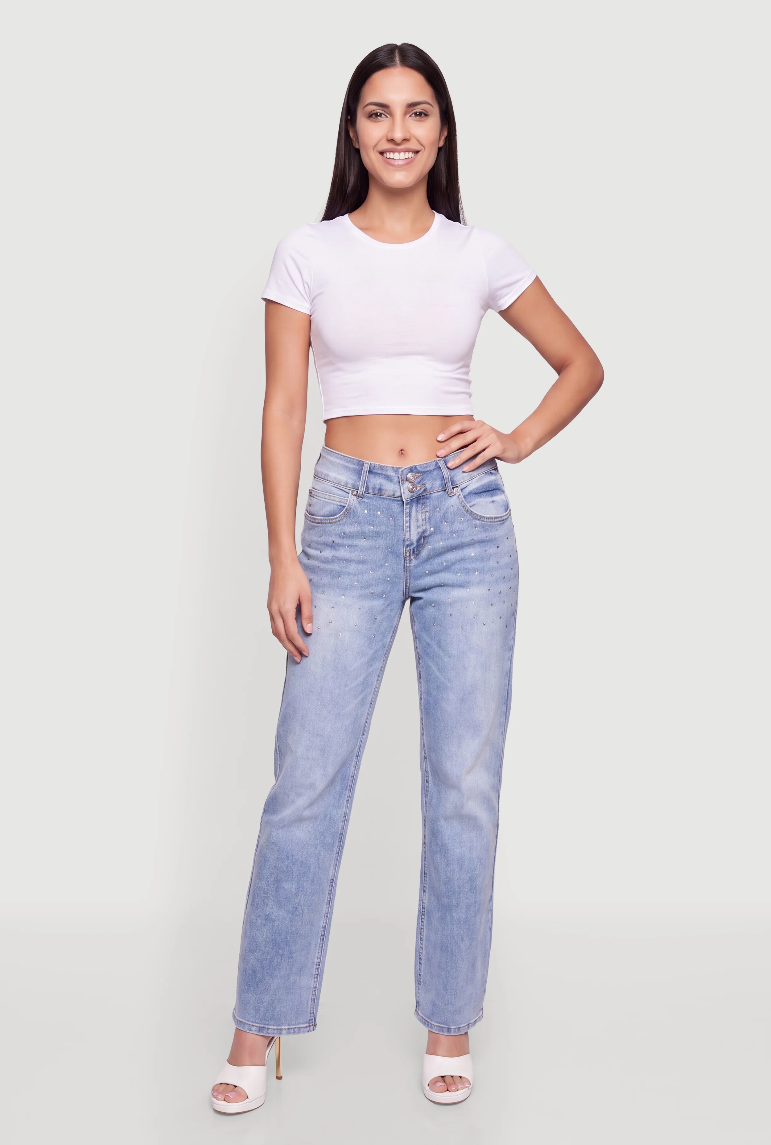 Almost Famous Rhinestone Detail Mid Rise Bootcut Jeans