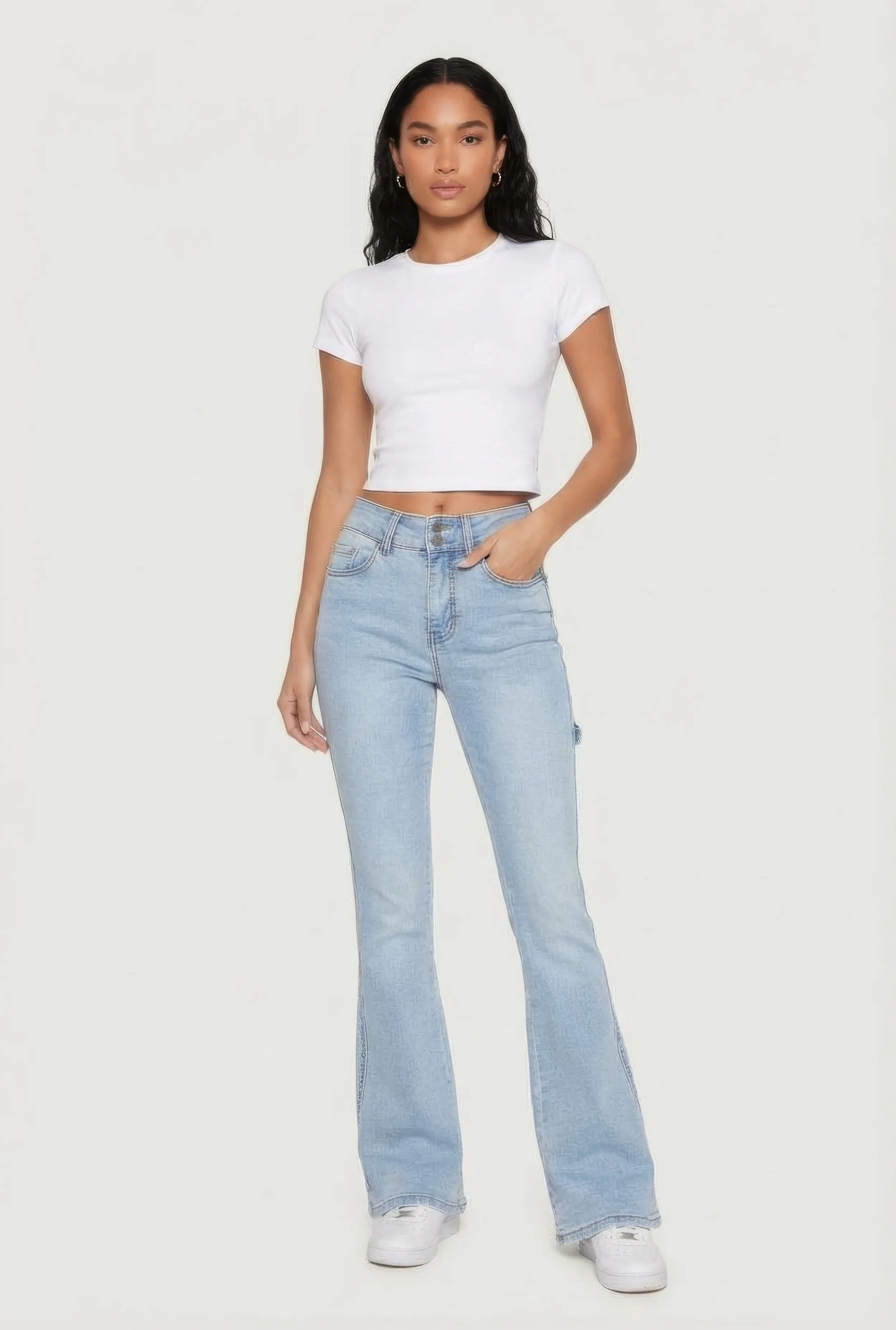 Mid Rise Stretchy Carpenter Flare Leg Jeans