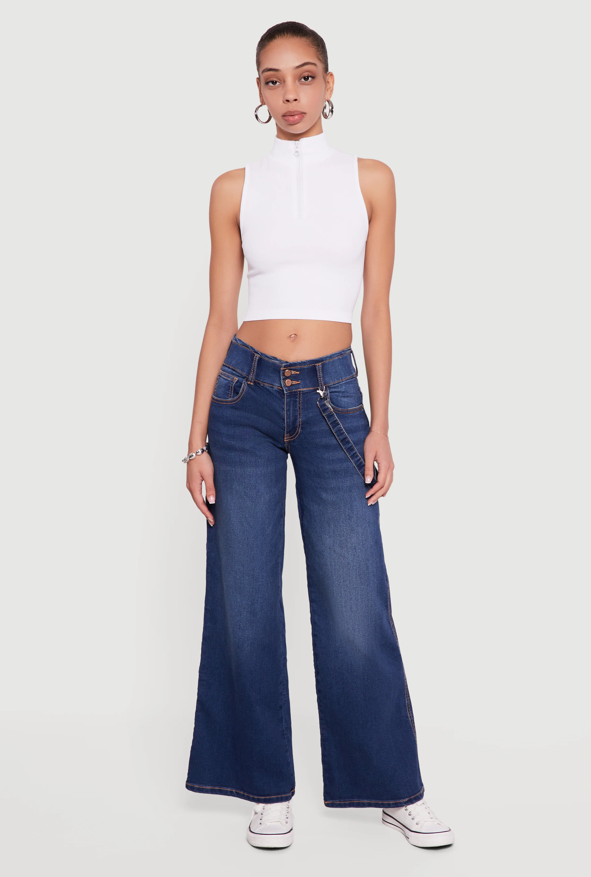 Strap Detail Flare Leg Jeans