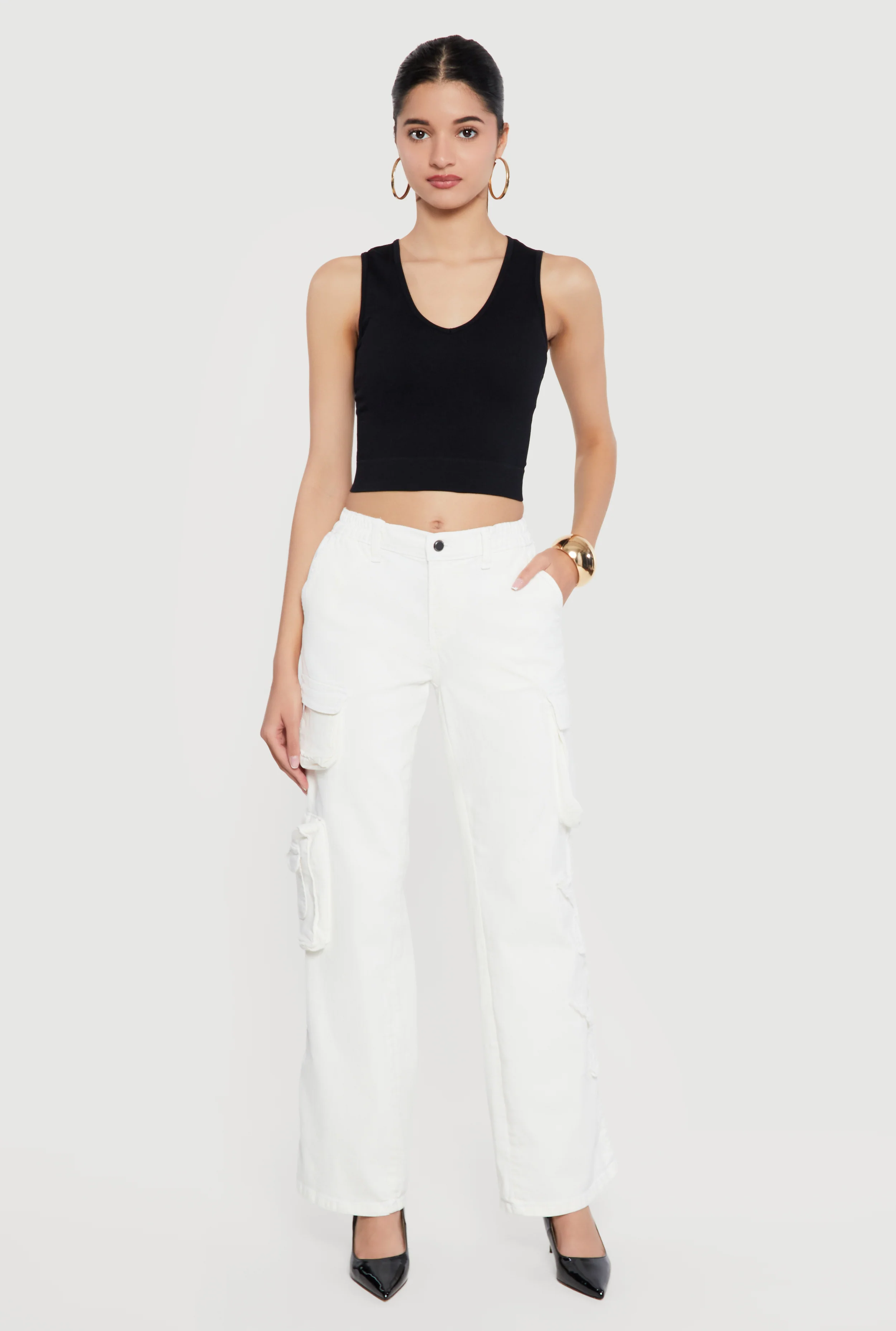 Star Applique Acid Wash Straight Leg Cargo Jeans