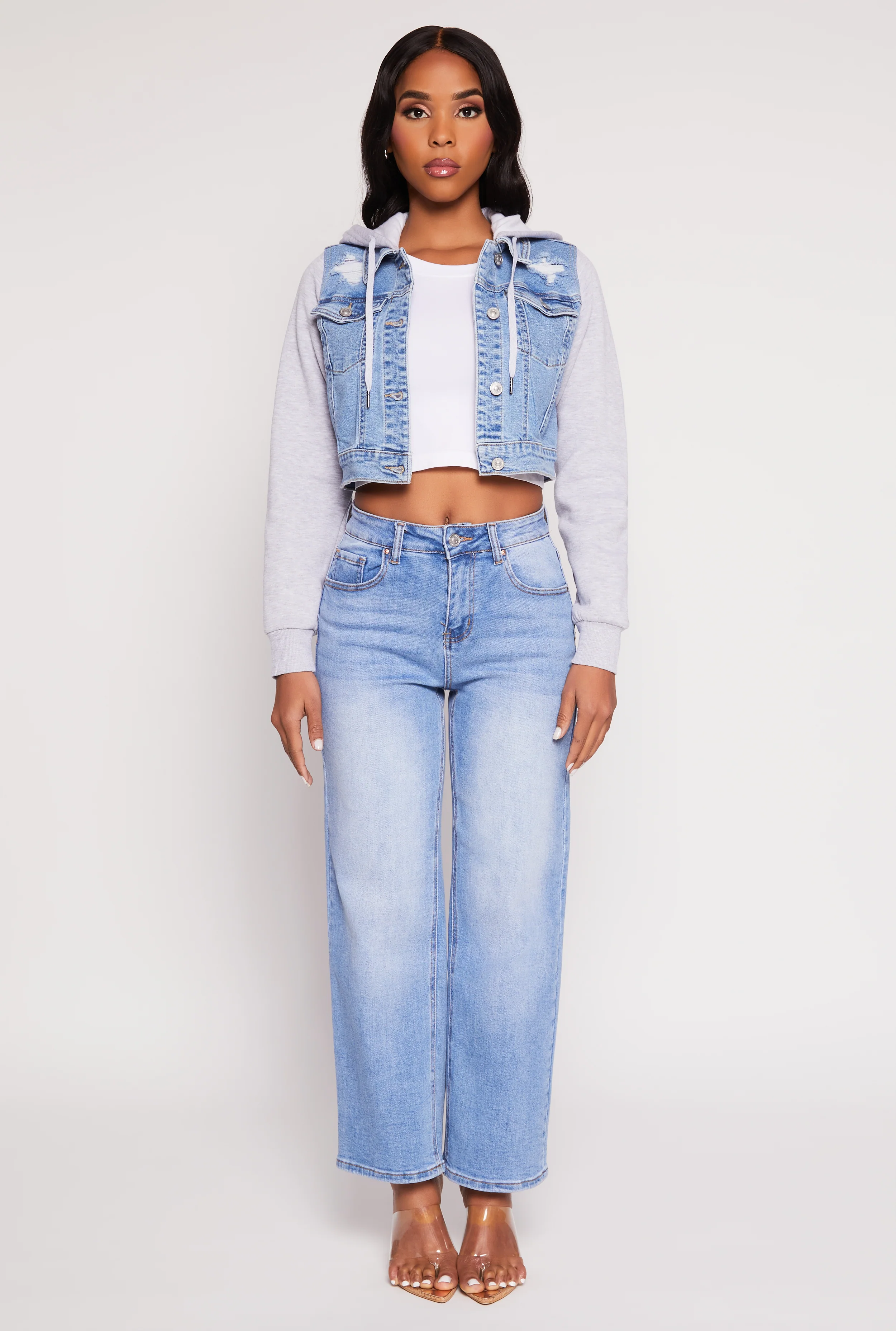 WAX Distressed Hooded Jean Jacket
