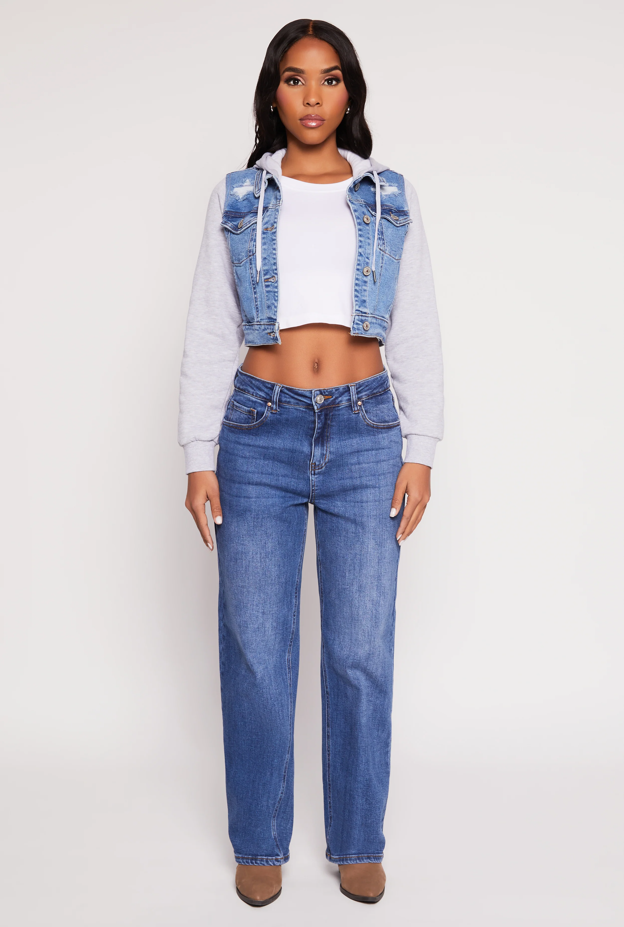 WAX Distressed Hooded Jean Jacket