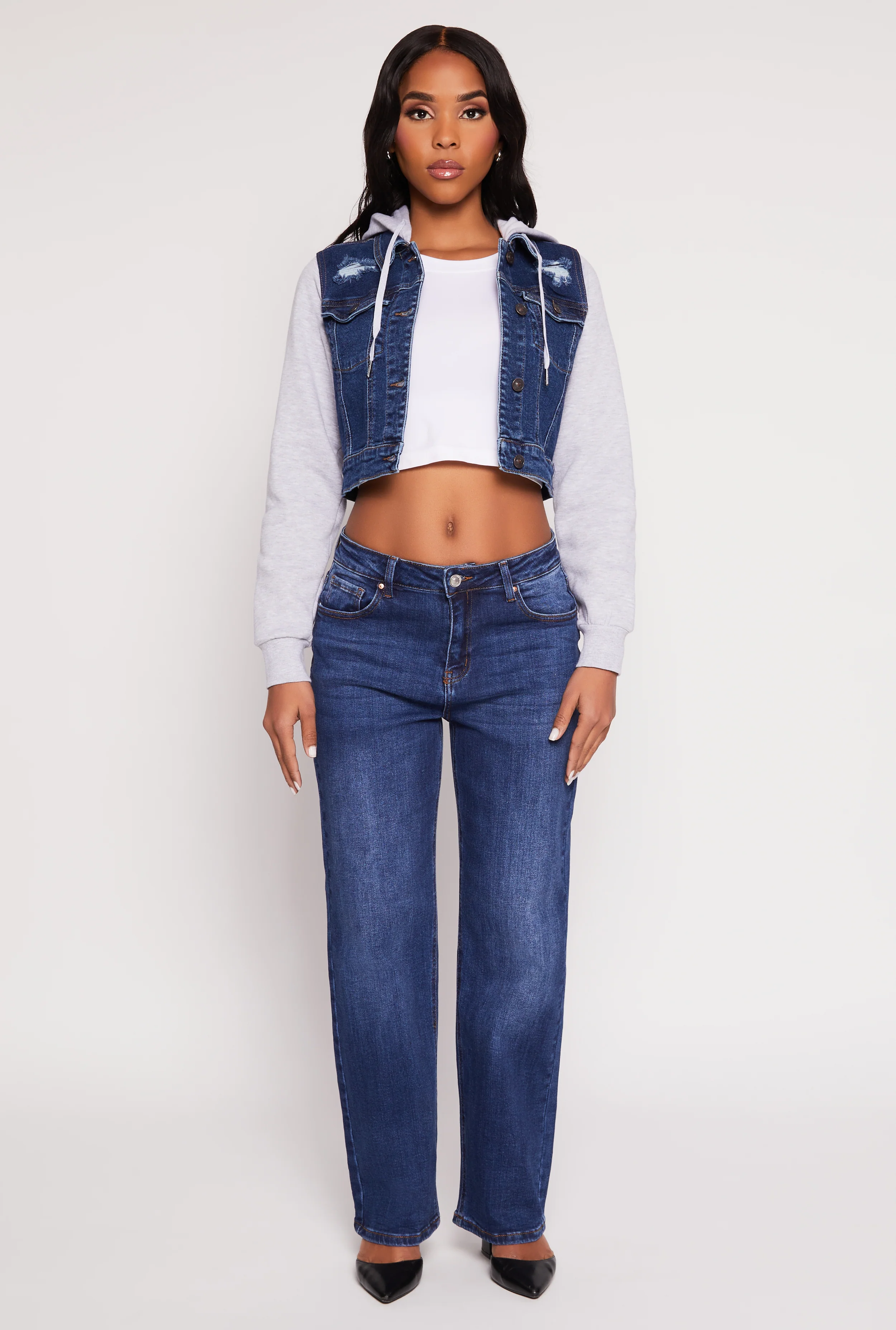 WAX Distressed Hooded Jean Jacket