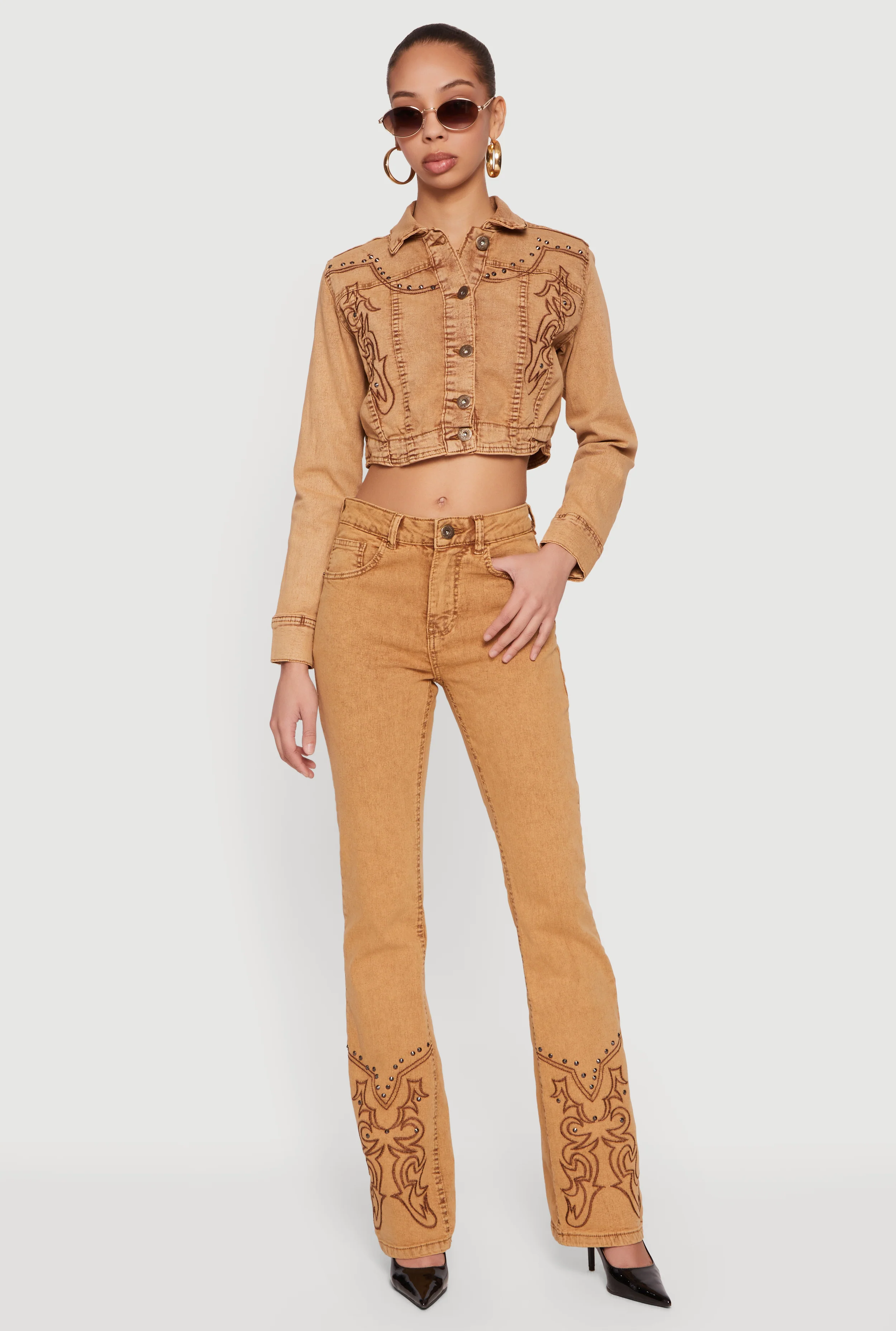 Studded Embroidered Straight Leg Jeans