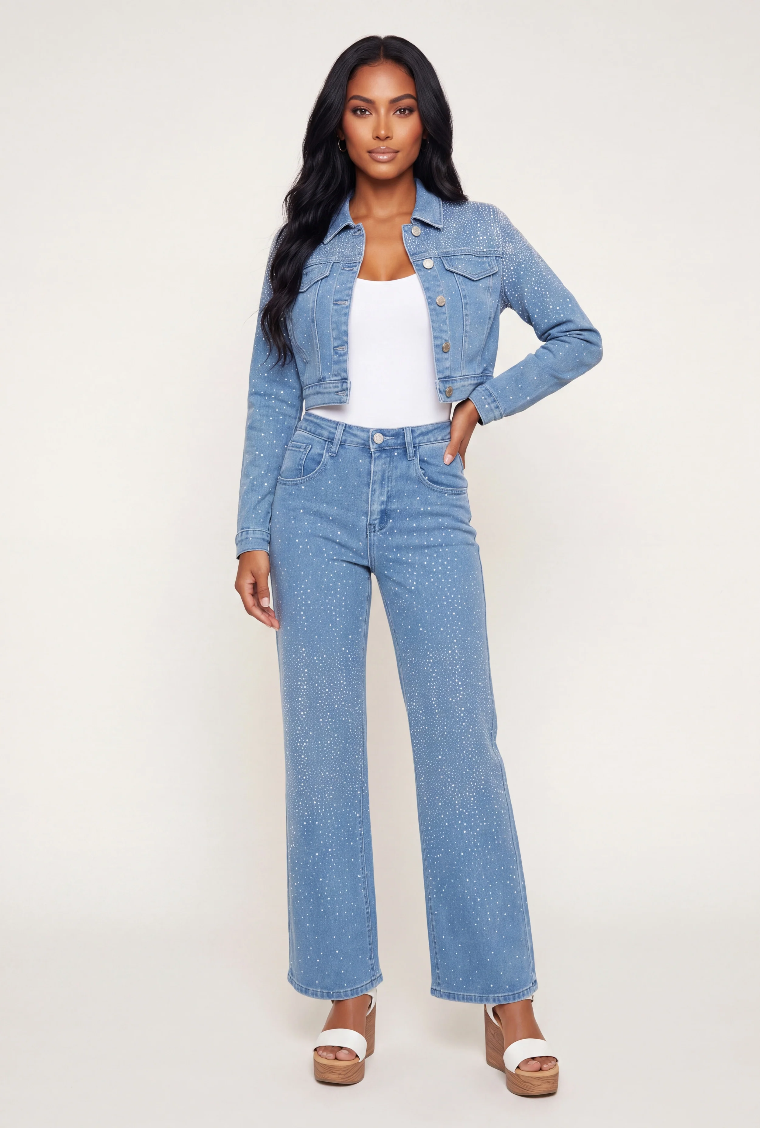 Rhinestone Straight Leg Jeans