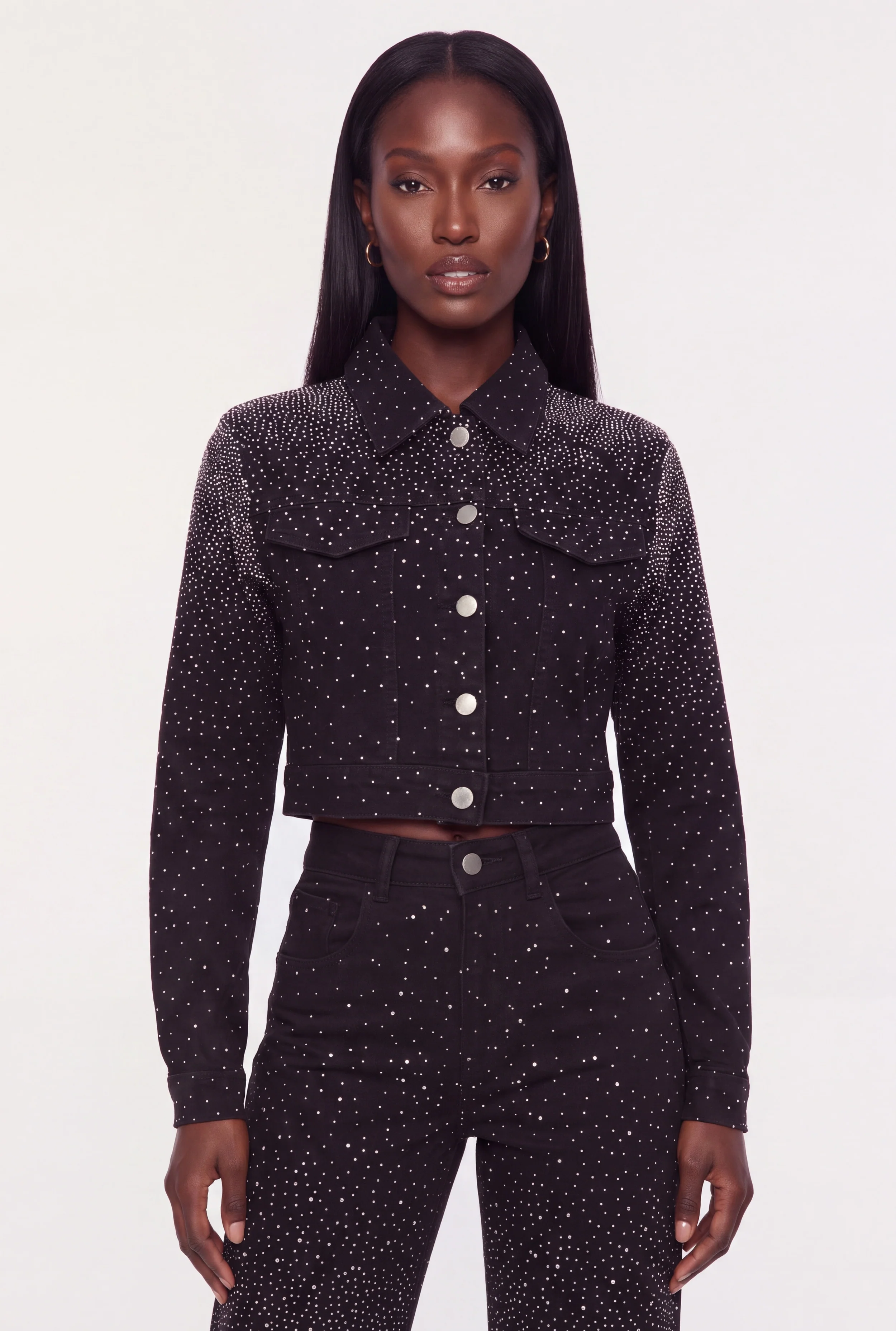 Rhinestones Cropped Denim Jacket
