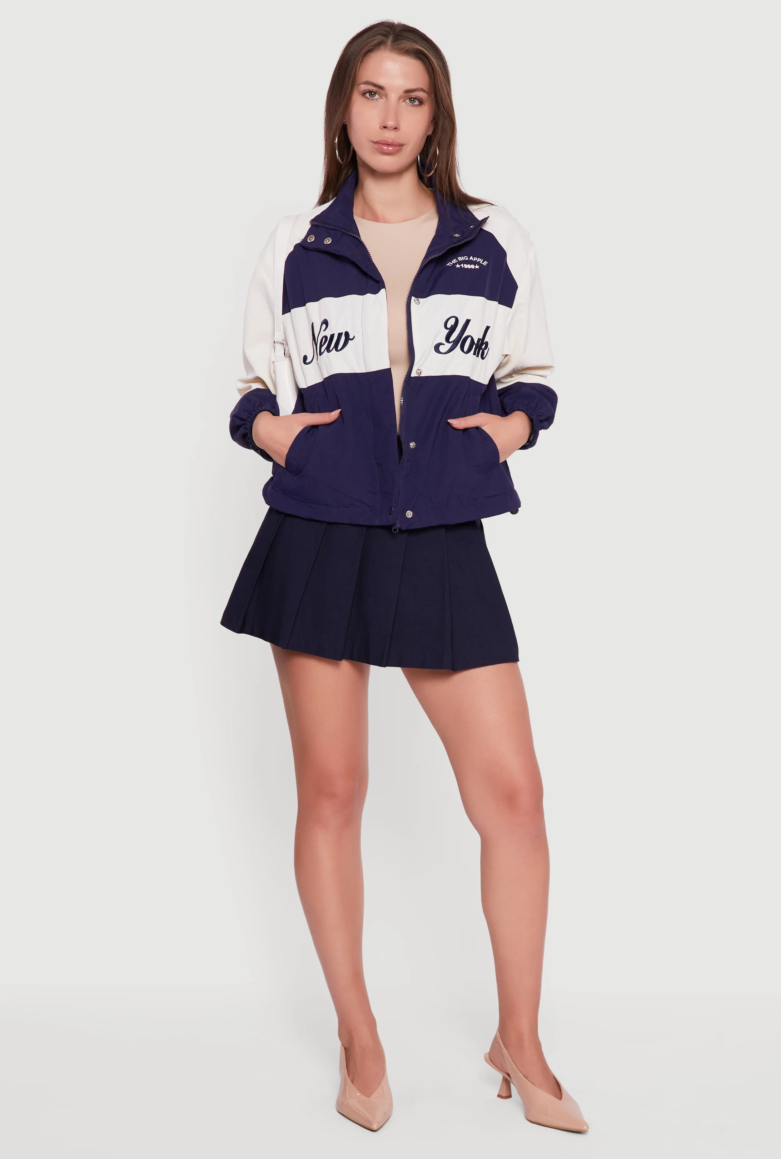 Color Blocked The Big Apple Graphic Windbreaker Jacket