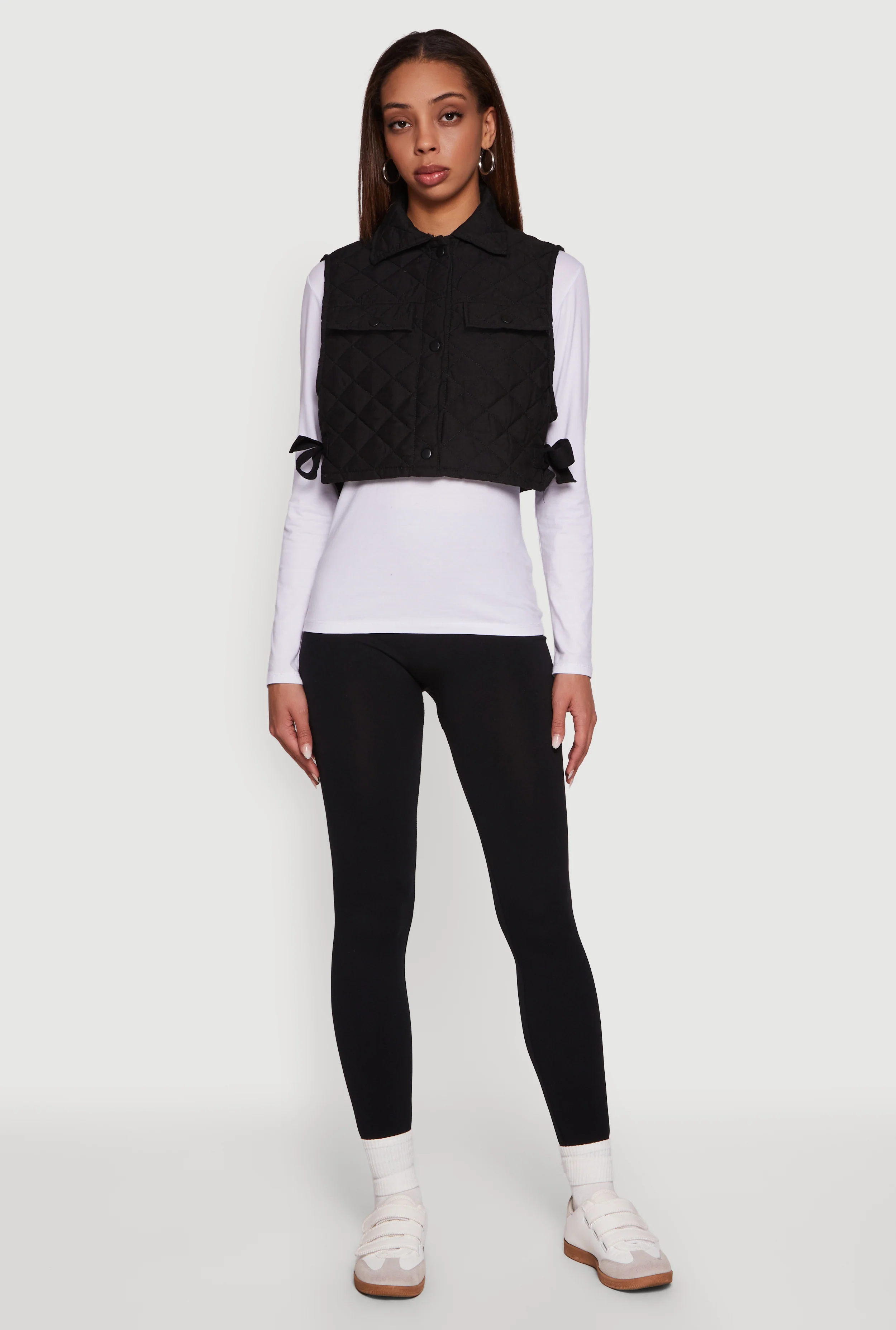 Quilted Snap Button Cropped Vest with Side Ties
