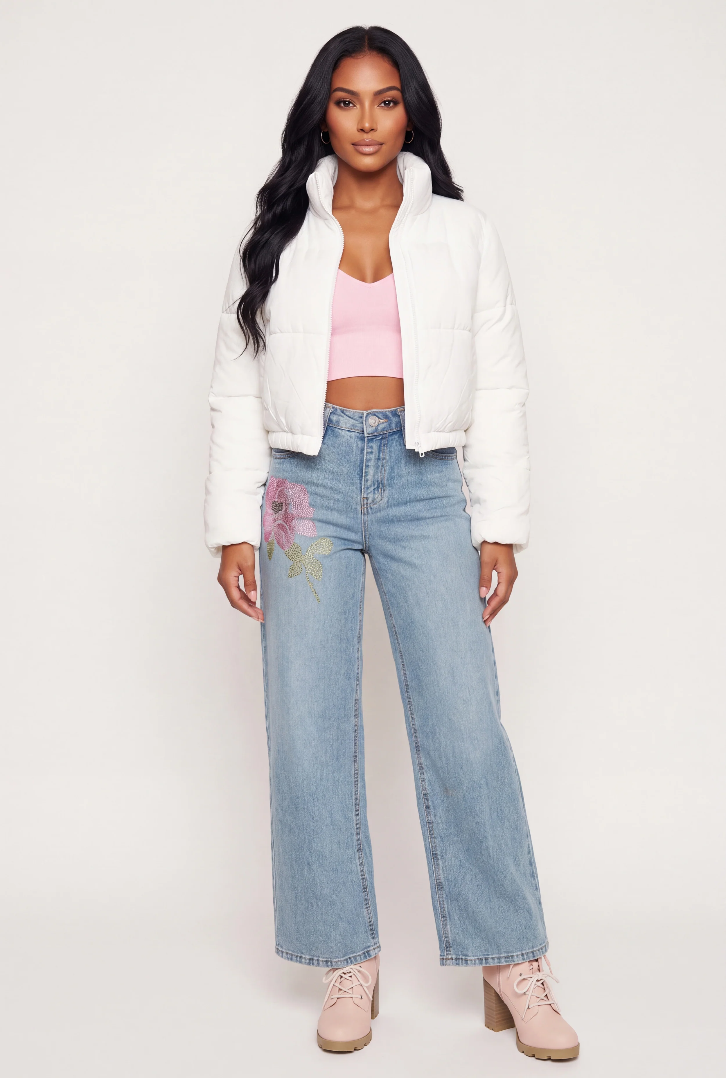 Zip Front Mock Neck Puffer Jacket