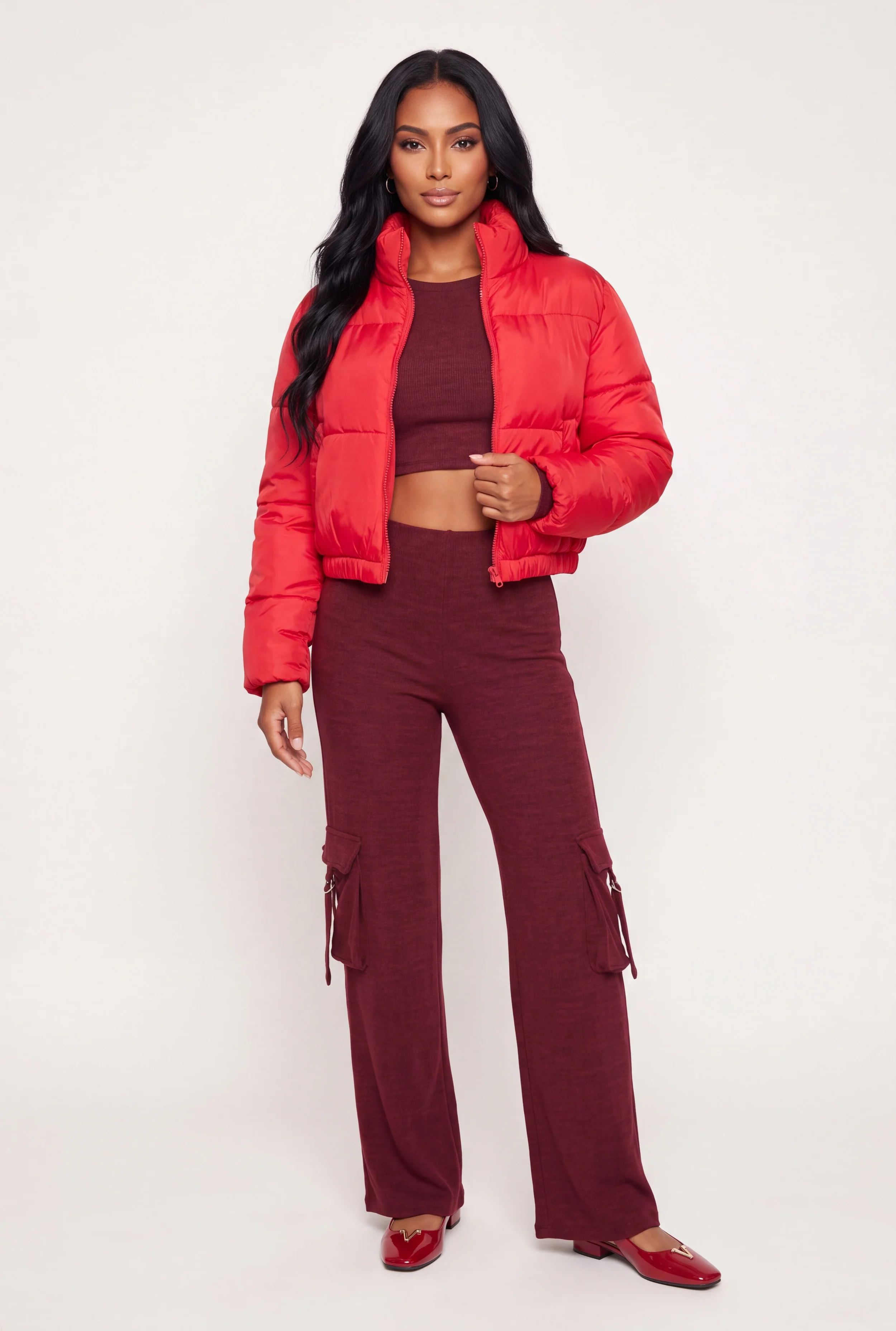 Zip Front Mock Neck Puffer Jacket