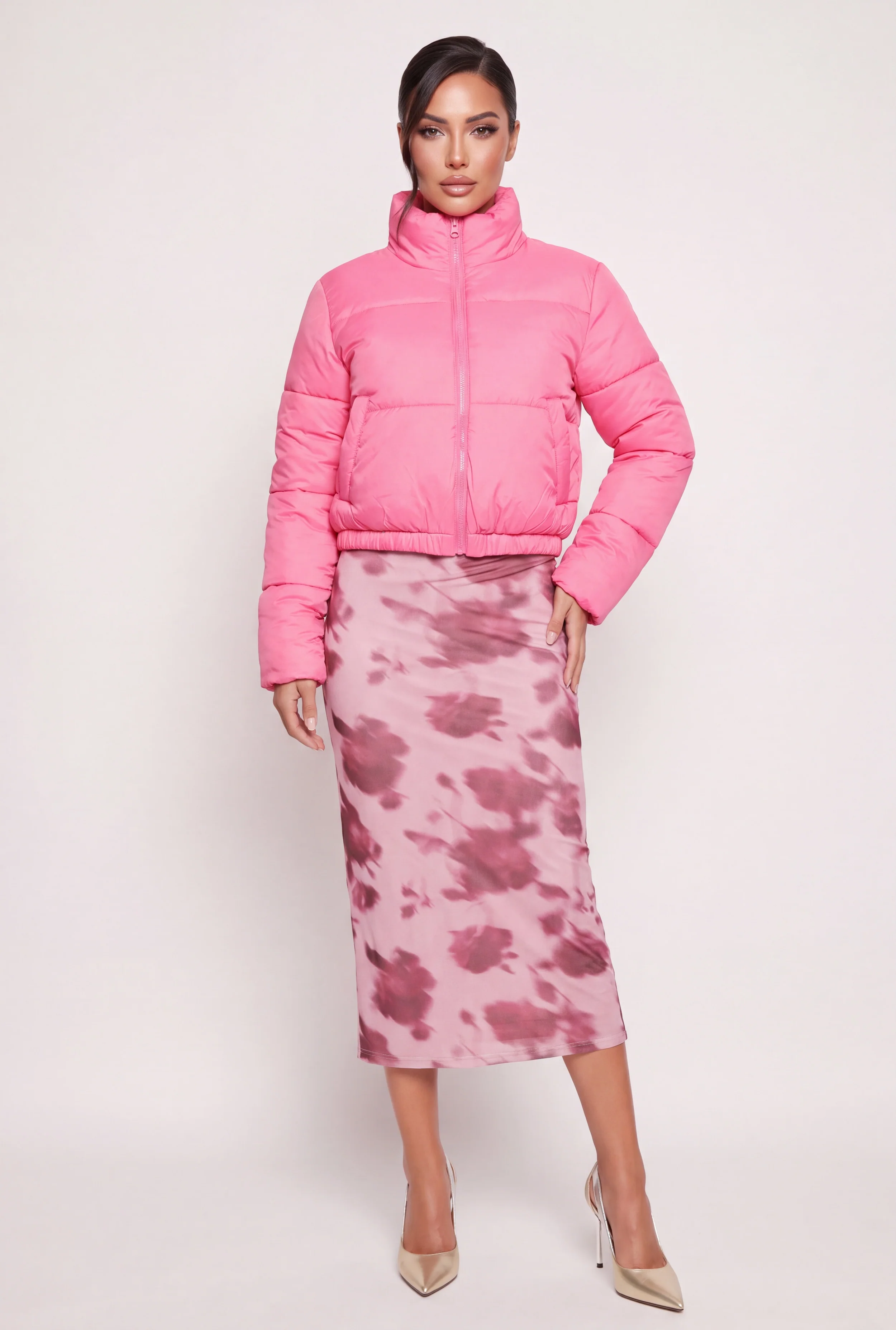 Zip Front Mock Neck Puffer Jacket