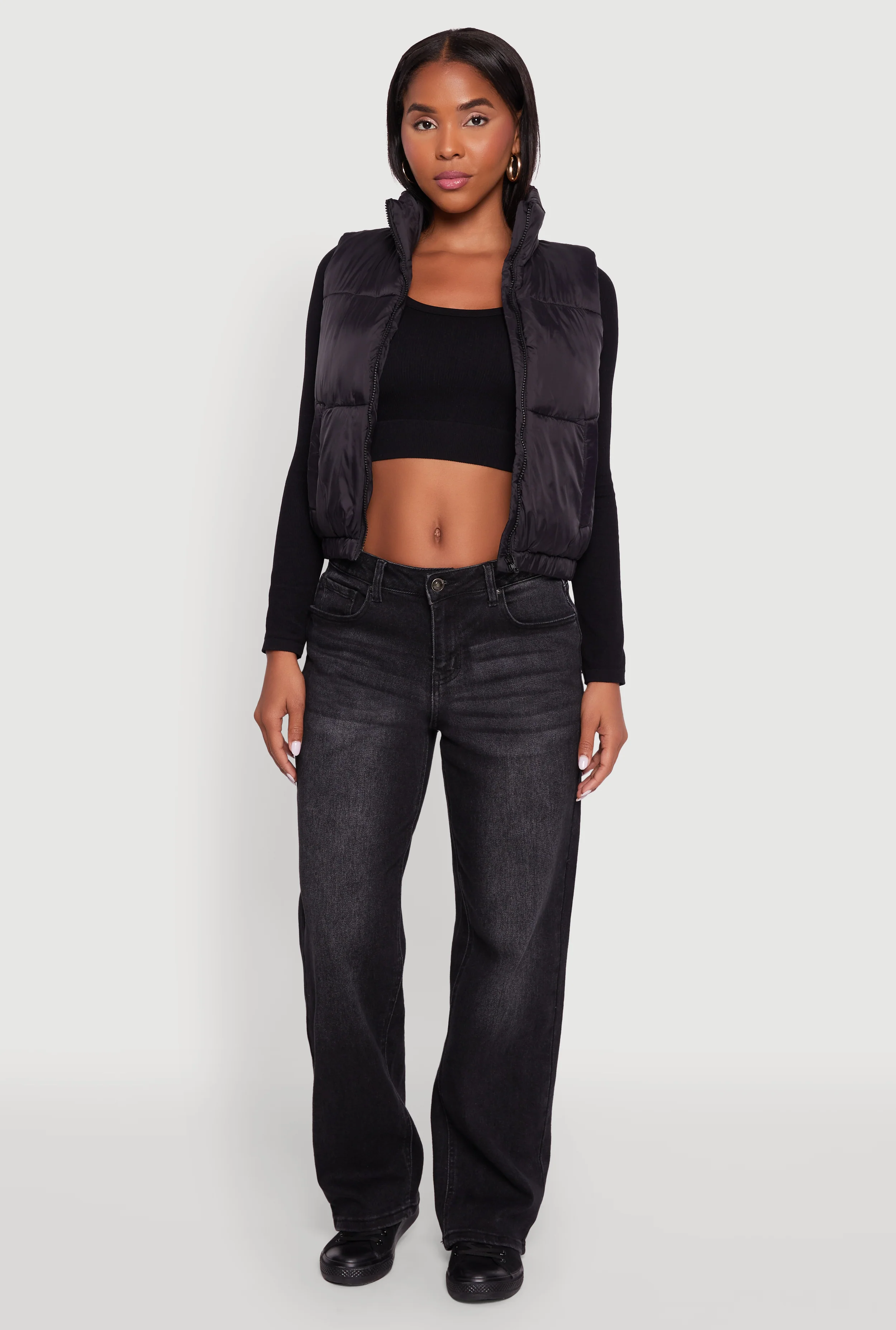 Nylon Mock Neck Puffer Vest