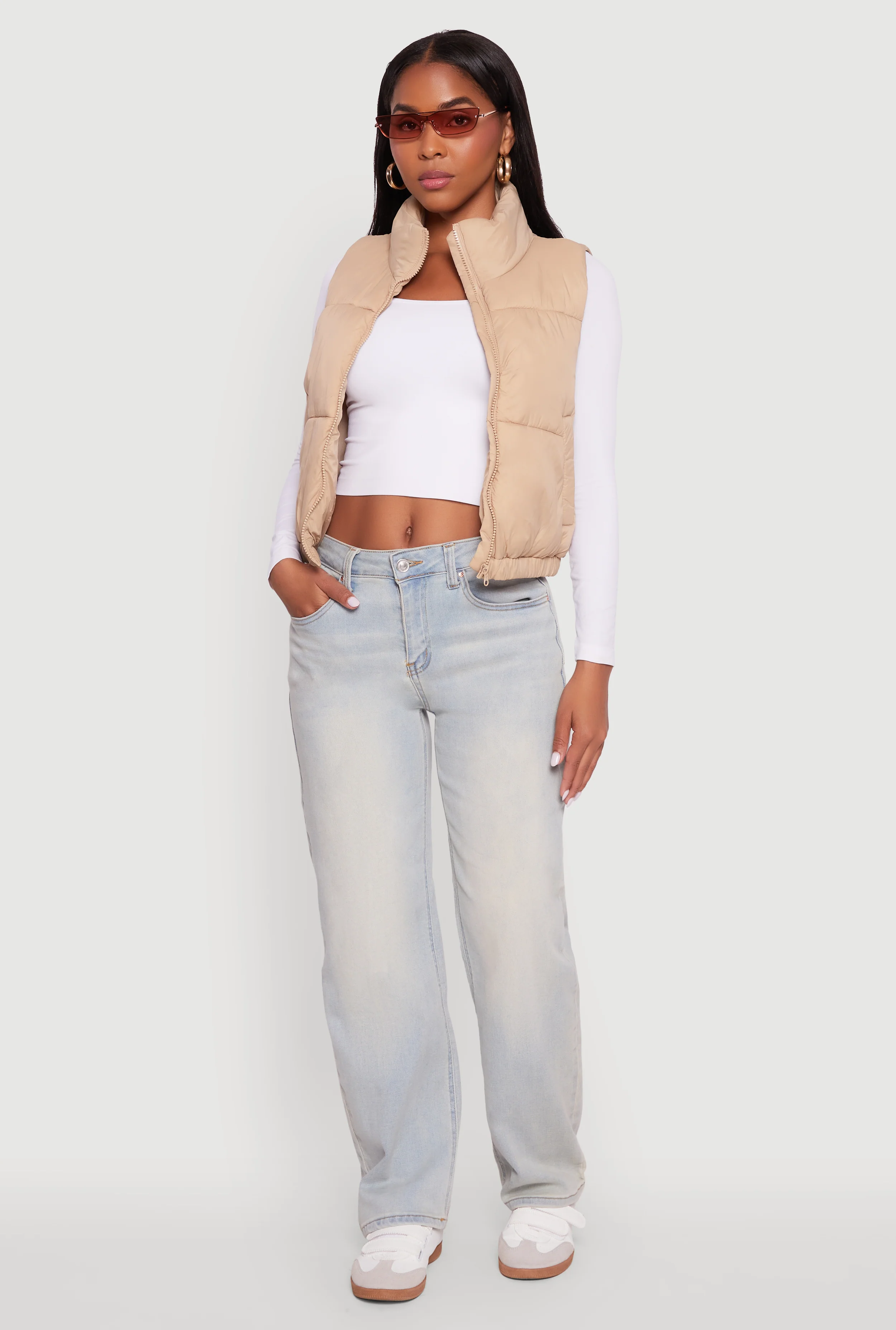 Nylon Mock Neck Puffer Vest