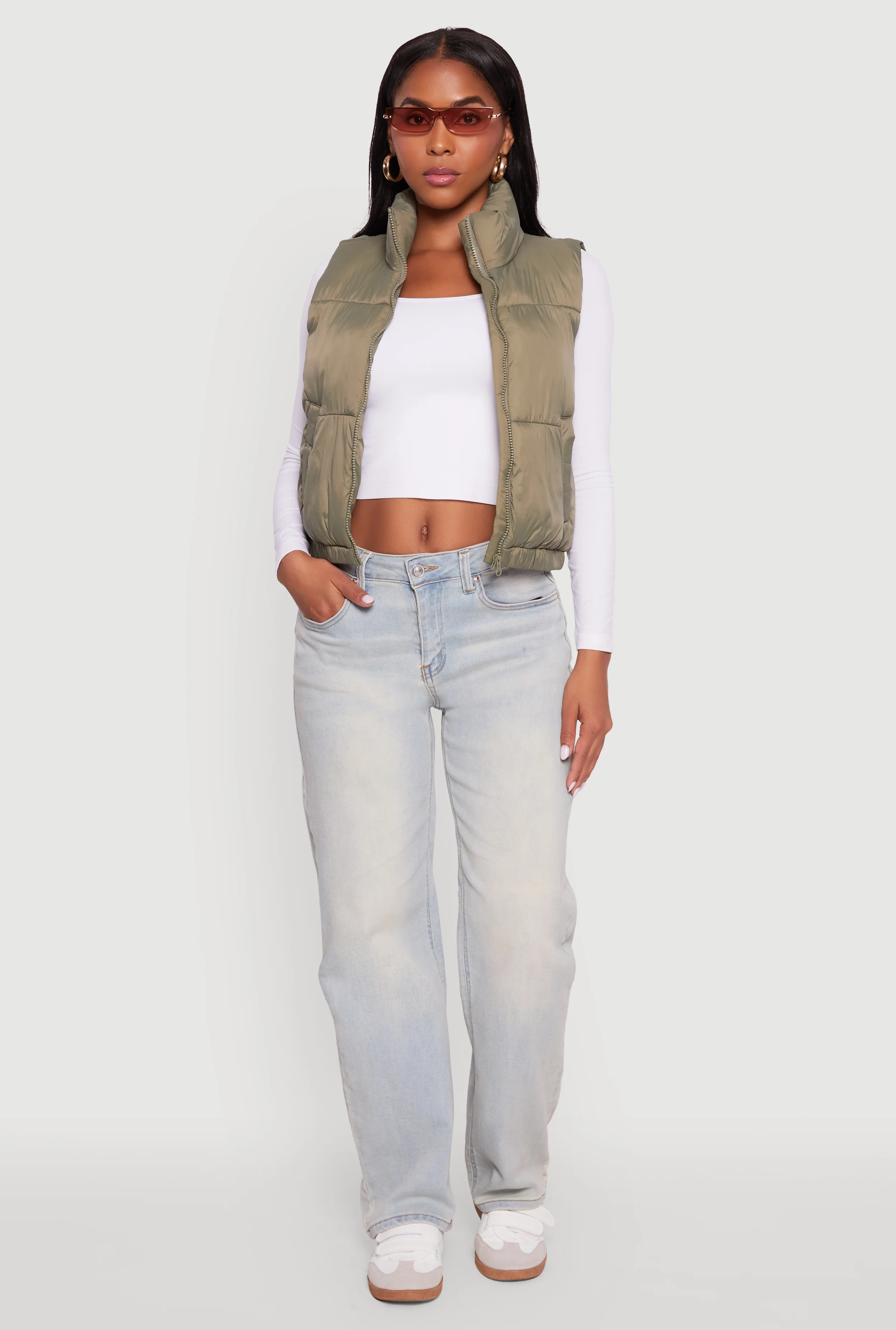 Nylon Mock Neck Puffer Vest