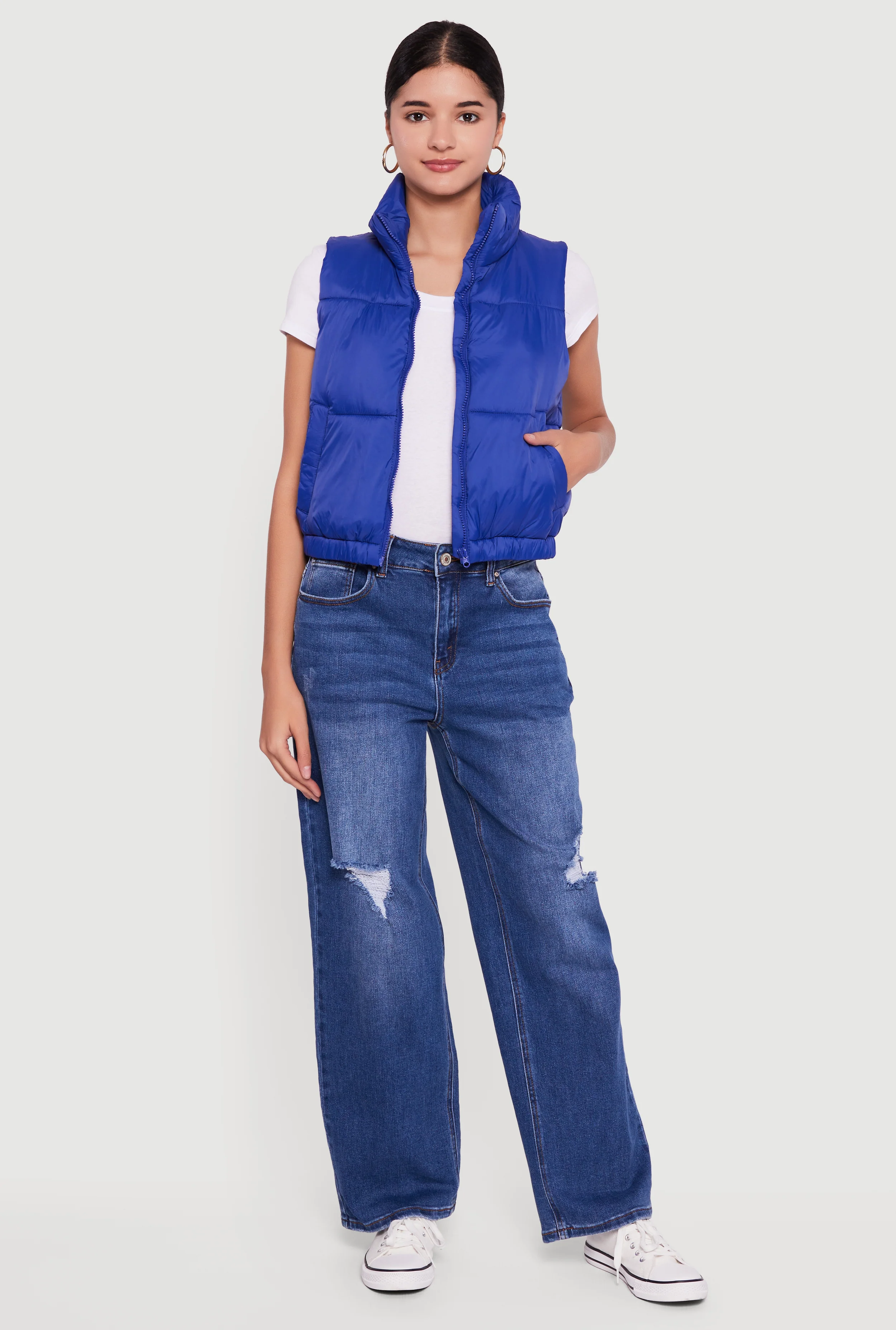 Nylon Mock Neck Puffer Vest