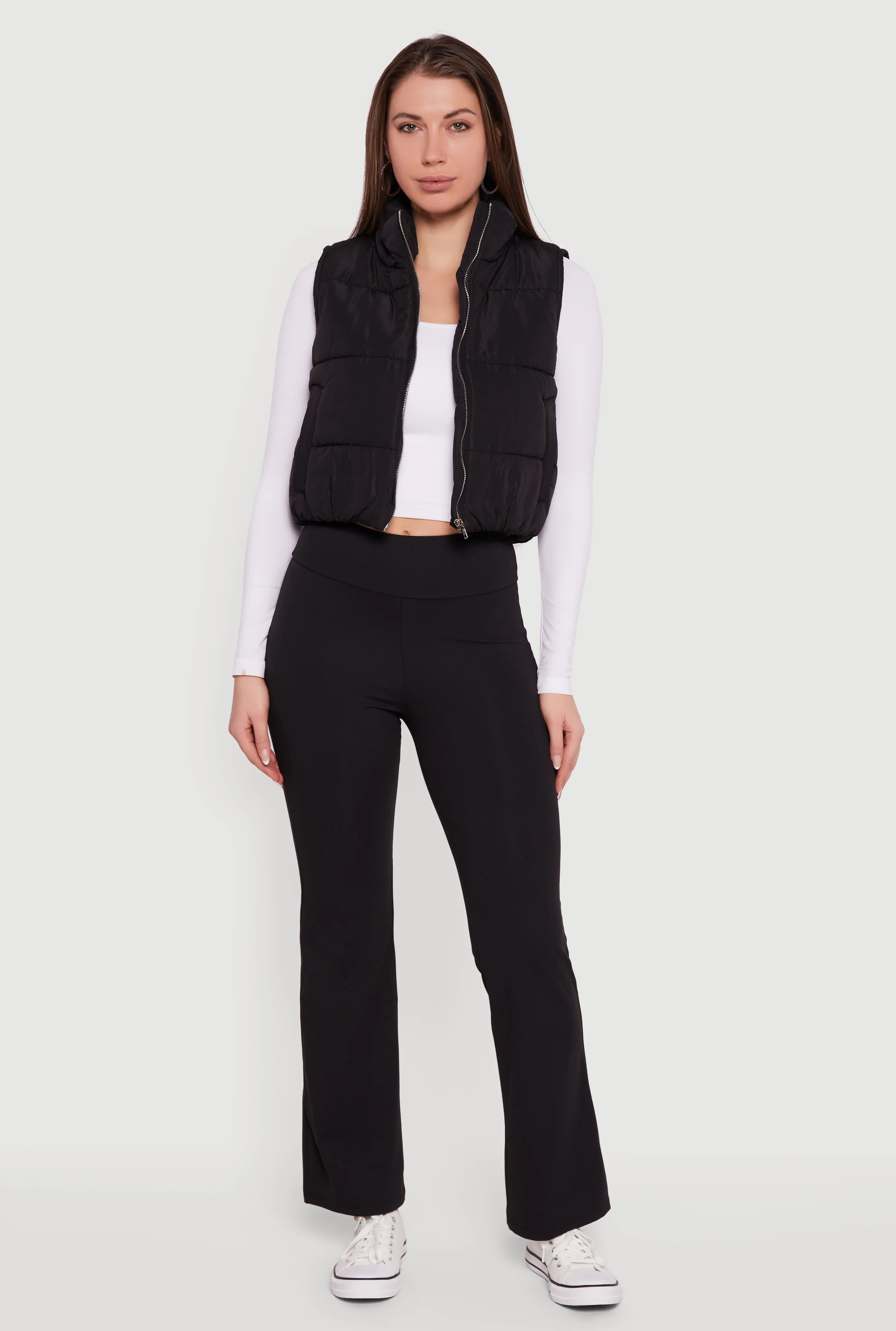 Cropped Mock Neck Puffer Vest