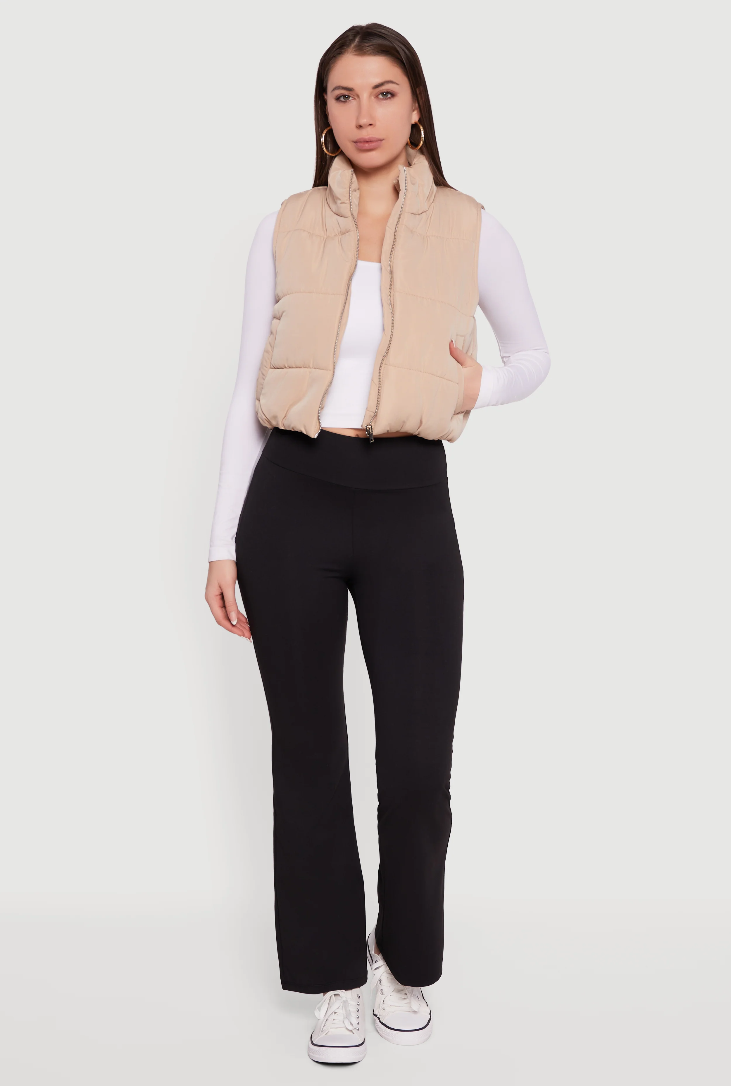Cropped Mock Neck Puffer Vest