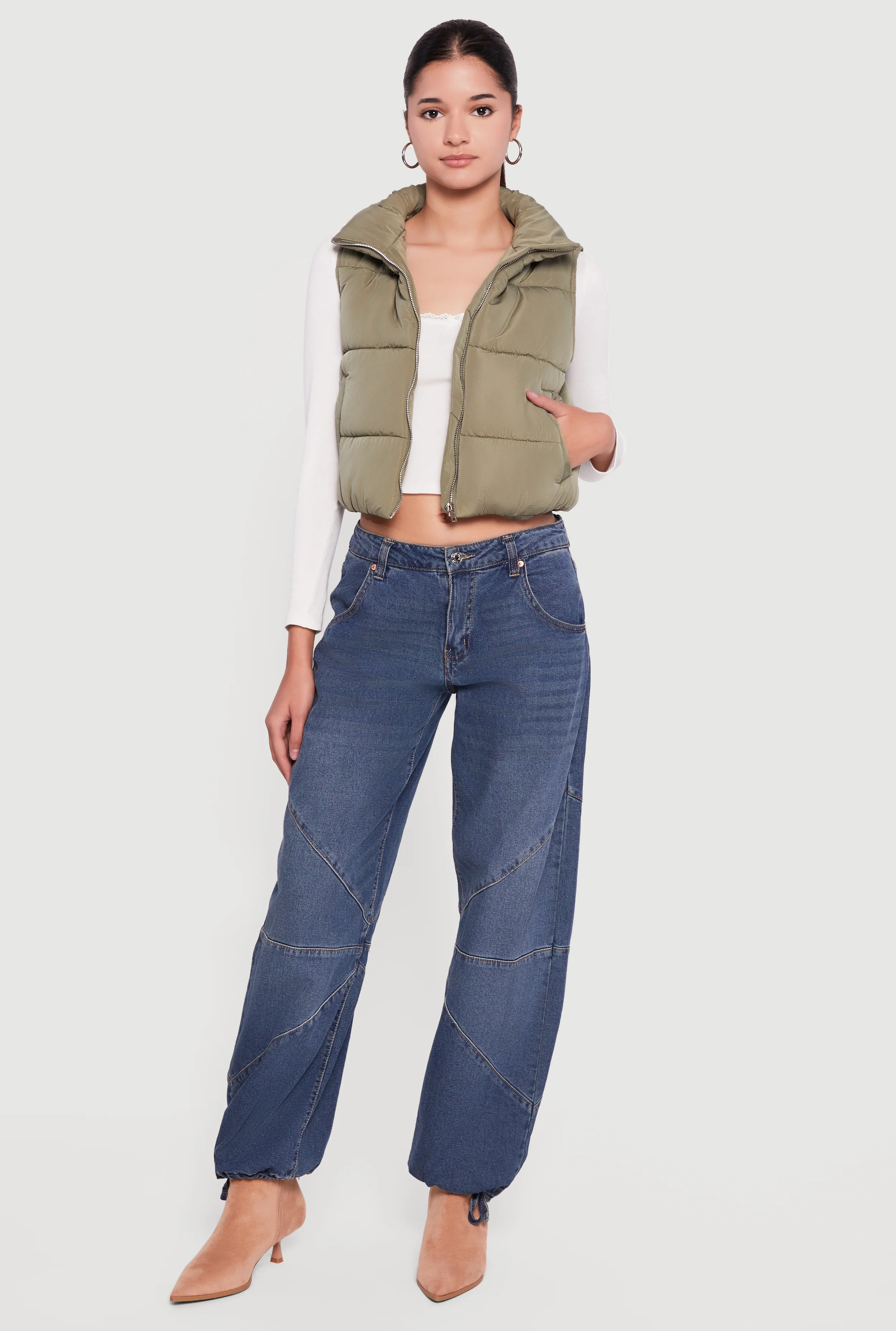Cropped Mock Neck Puffer Vest