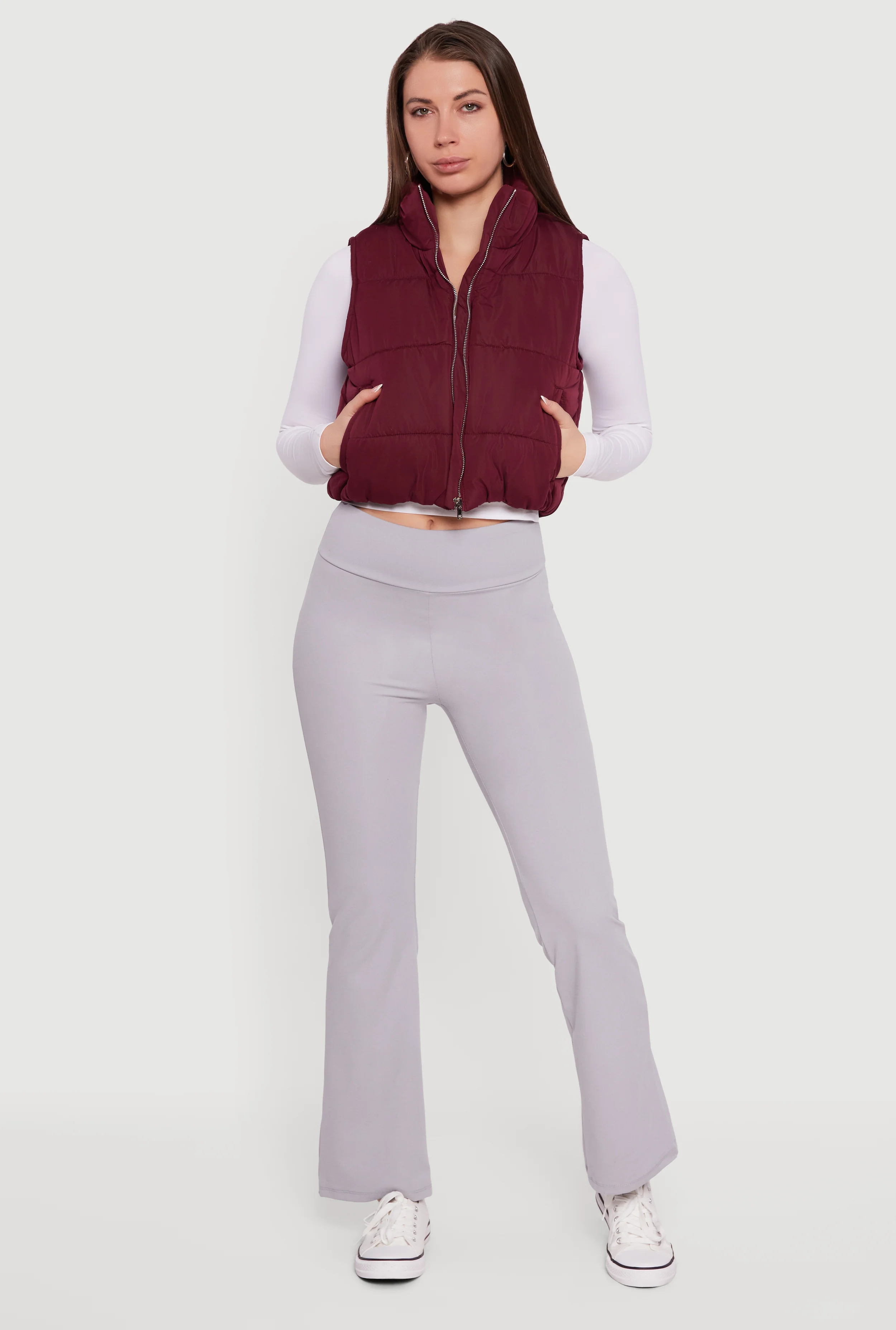 Cropped Mock Neck Puffer Vest
