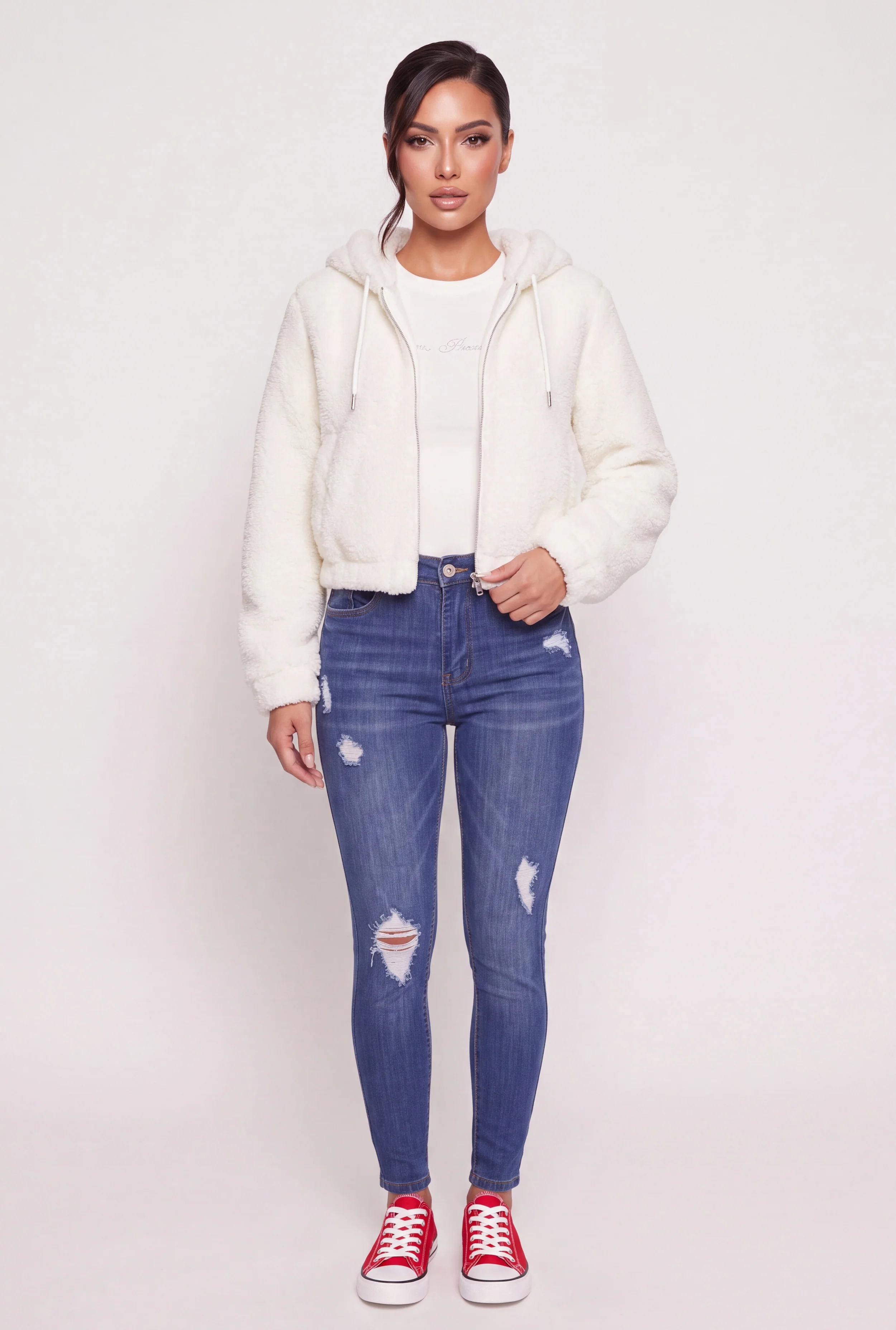 Zip Front Hooded Sherpa Jacket