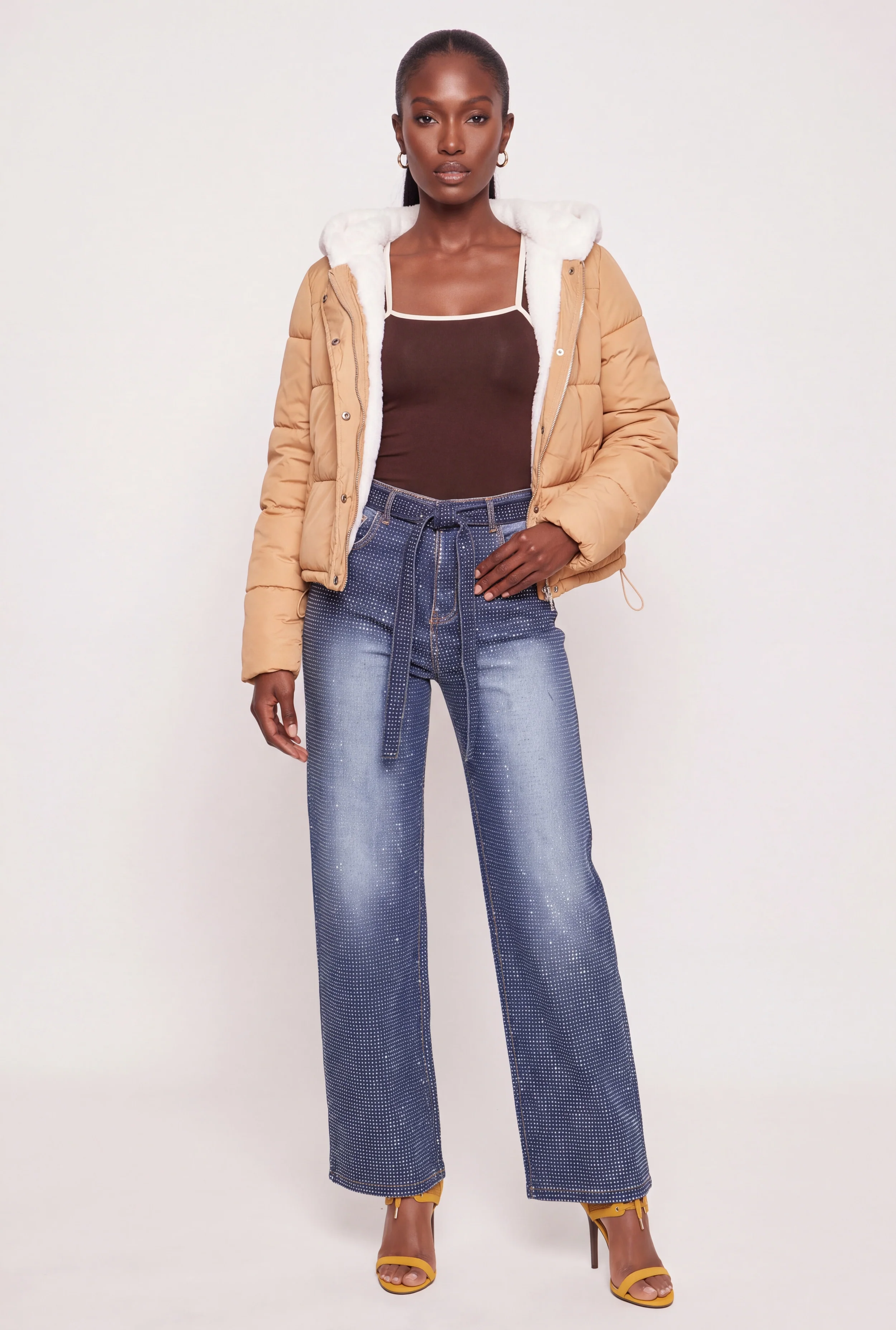 Faux Fur Lined Hooded Button Front Puffer Jacket