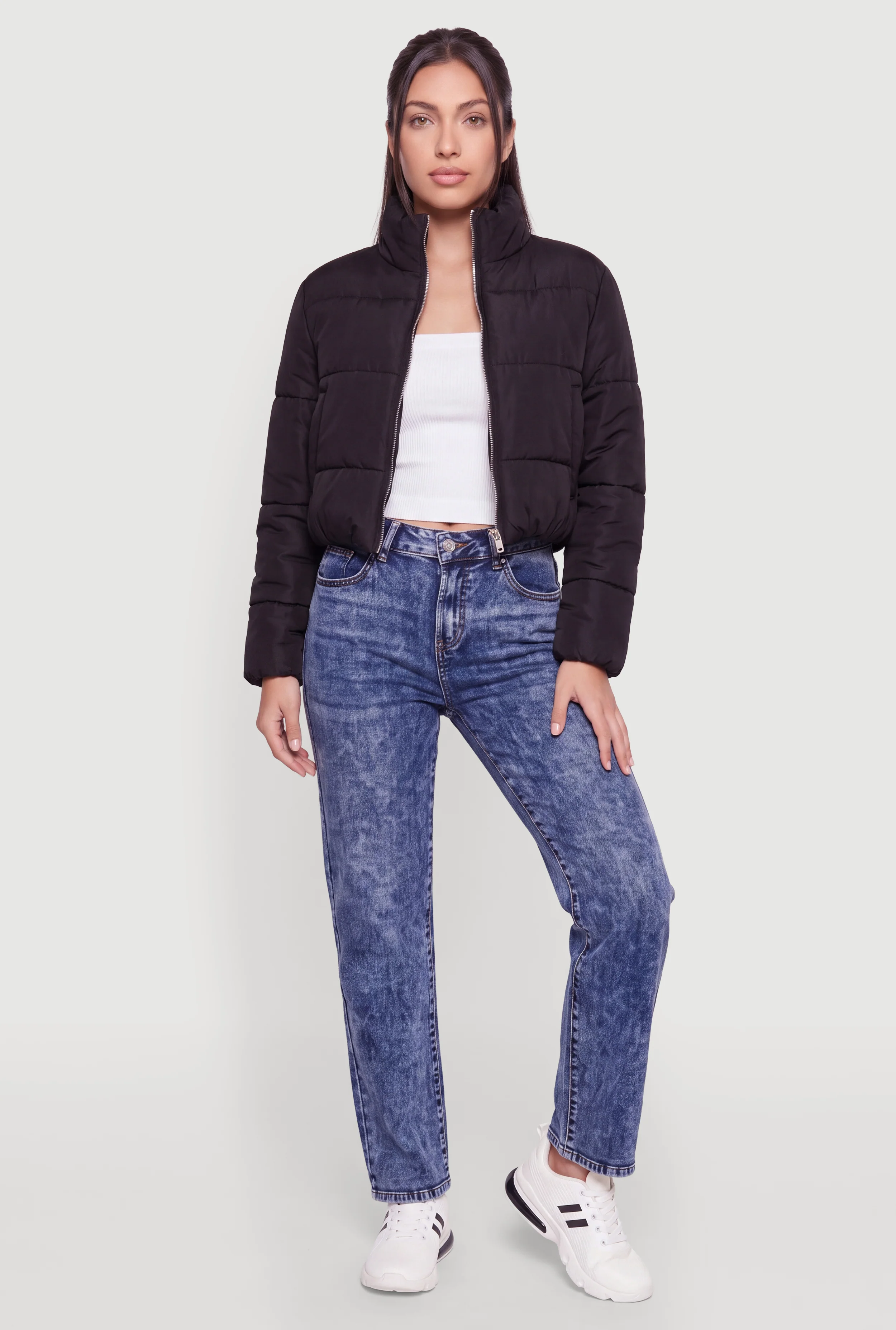 Zip Up Cropped Puffer Jacket