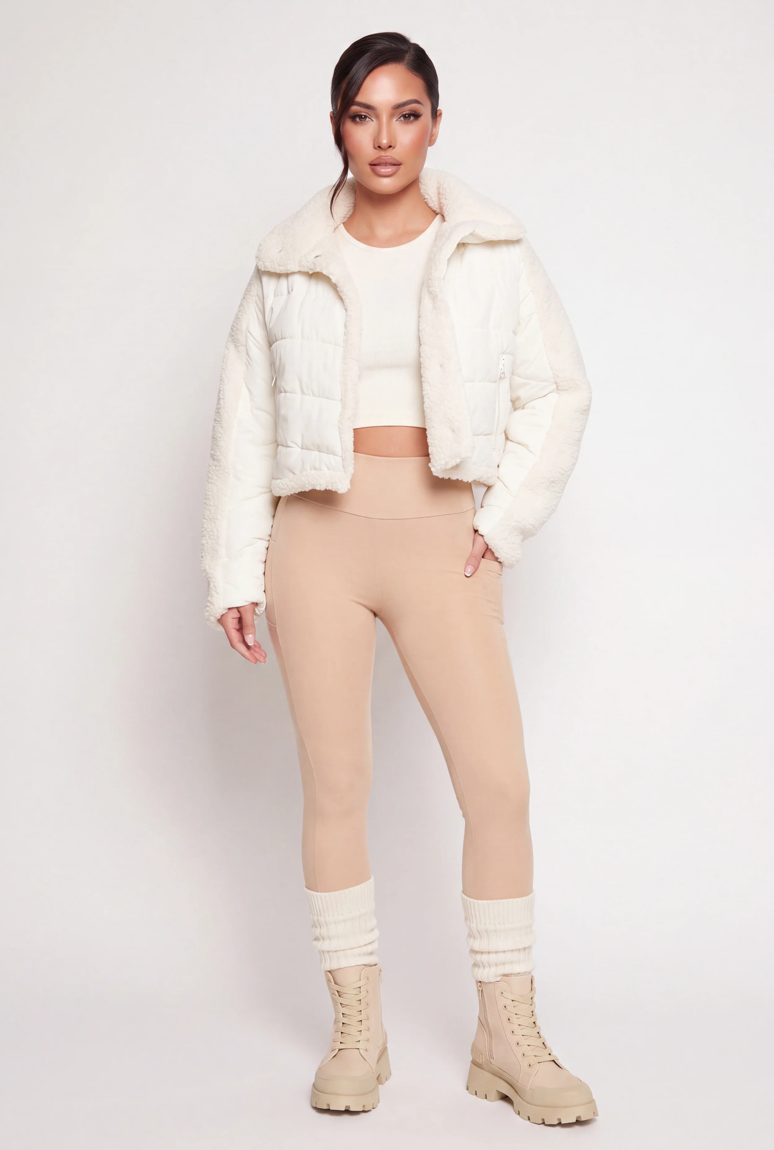 Contrast Trim Sherpa Puffer Jacket