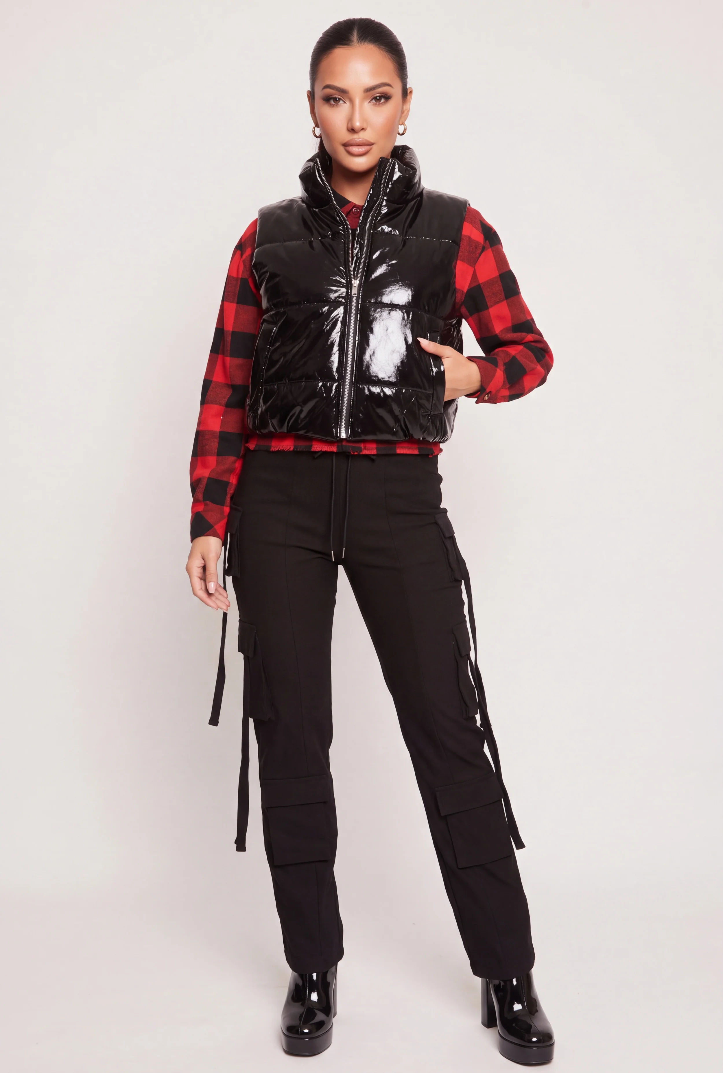 Faux Patent Leather Puffer Vest