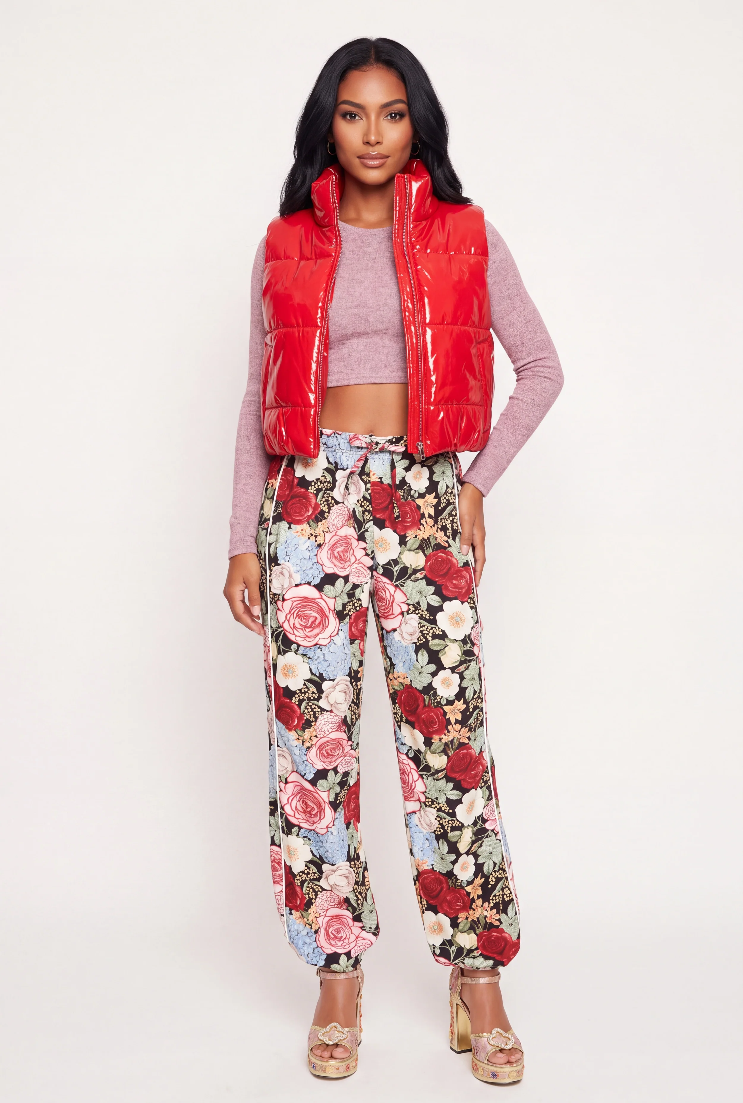 Faux Patent Leather Puffer Vest