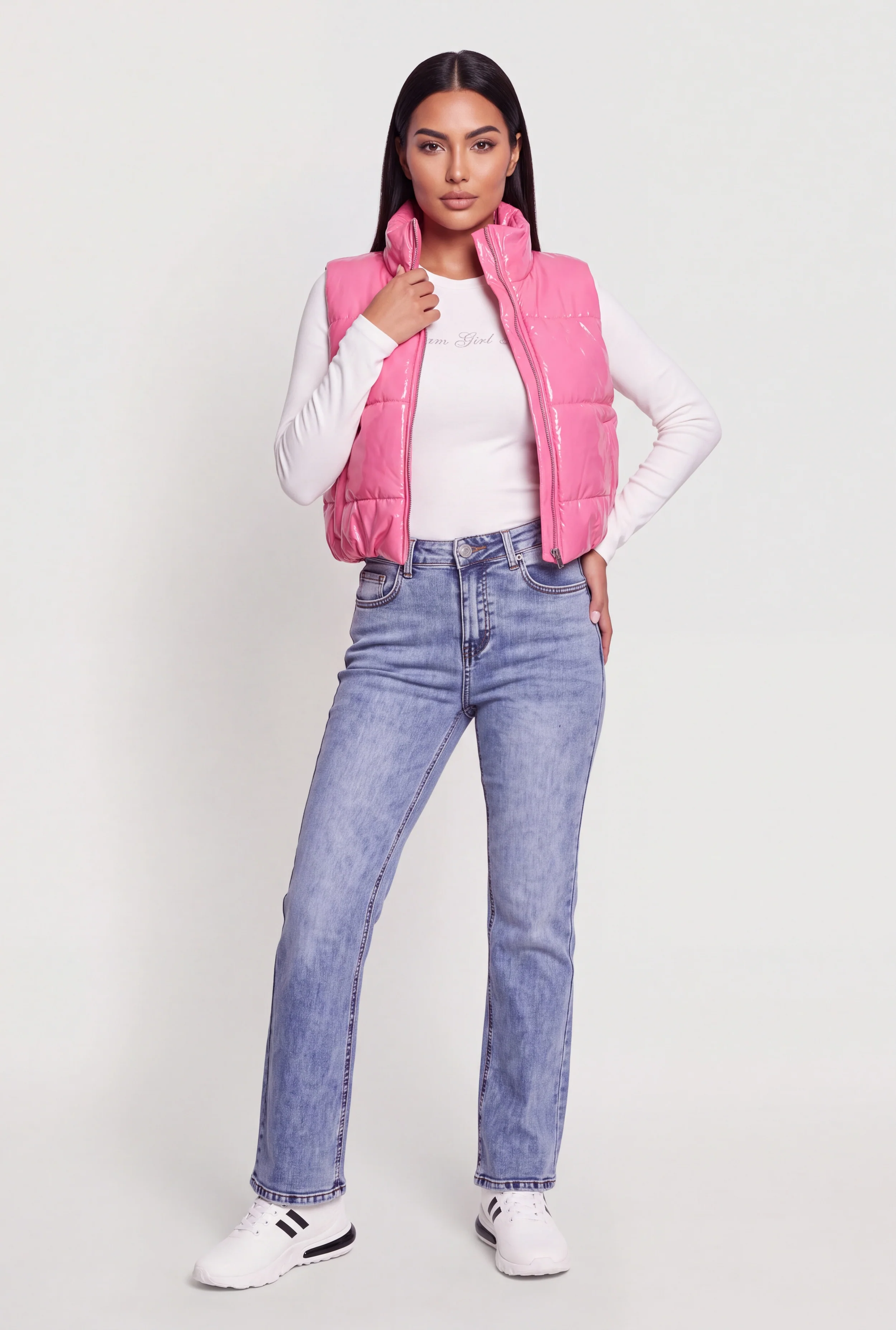 Faux Patent Leather Puffer Vest