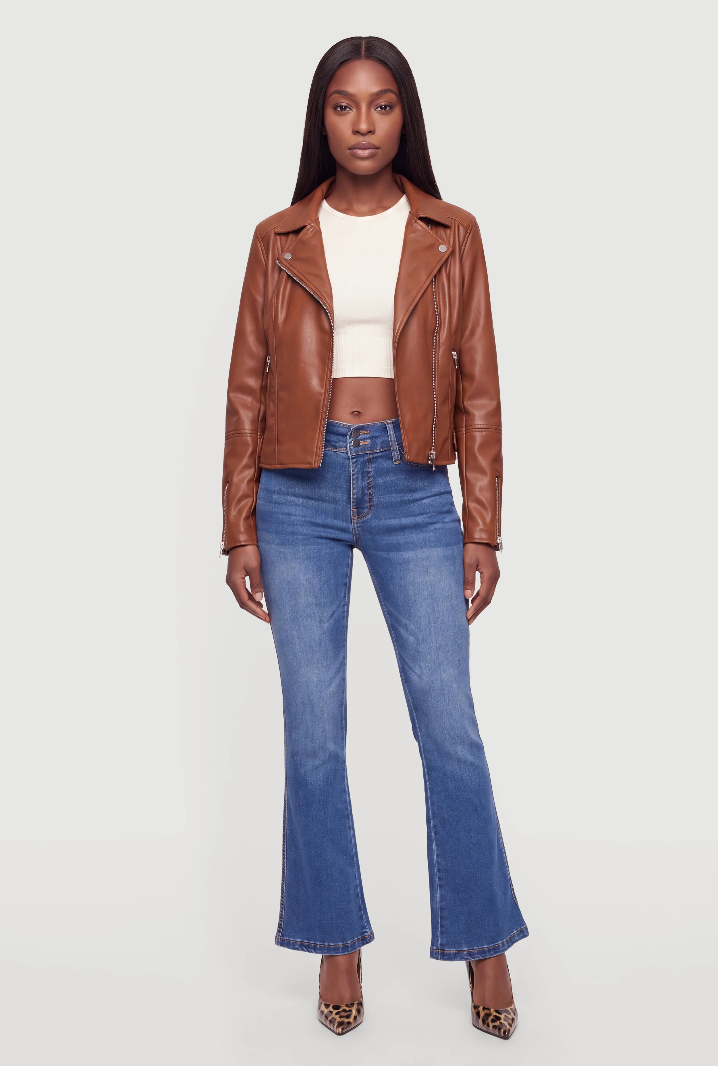 Faux Leather Zip Front Moto Jacket