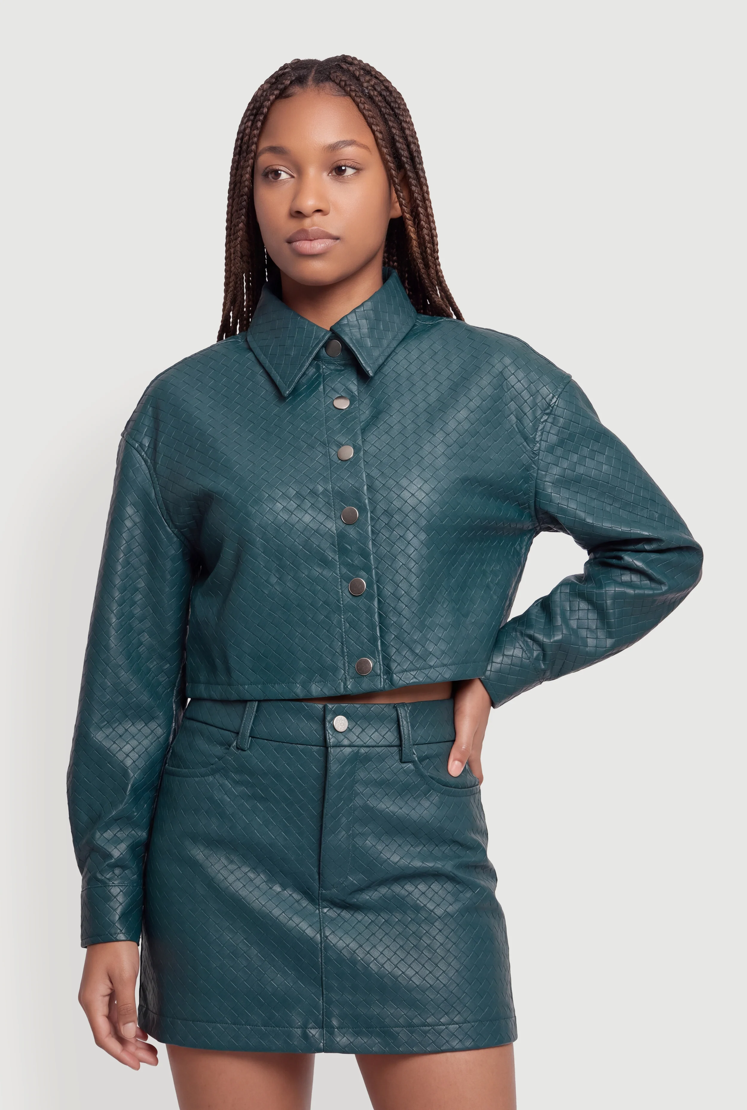 Quilted Faux Leather Snap Button Front Jacket