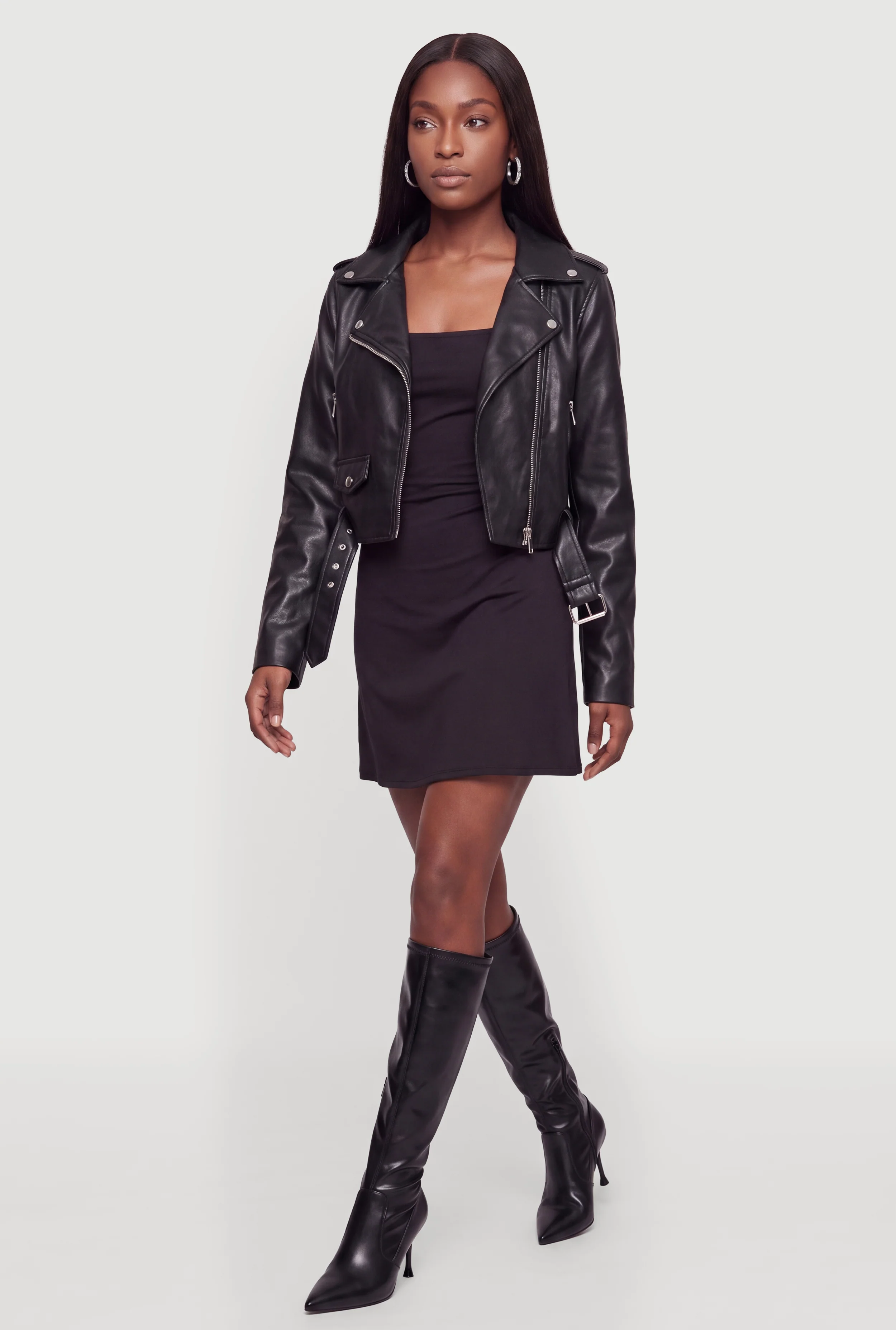 Faux Leather Zip Front Cropped Moto Jacket